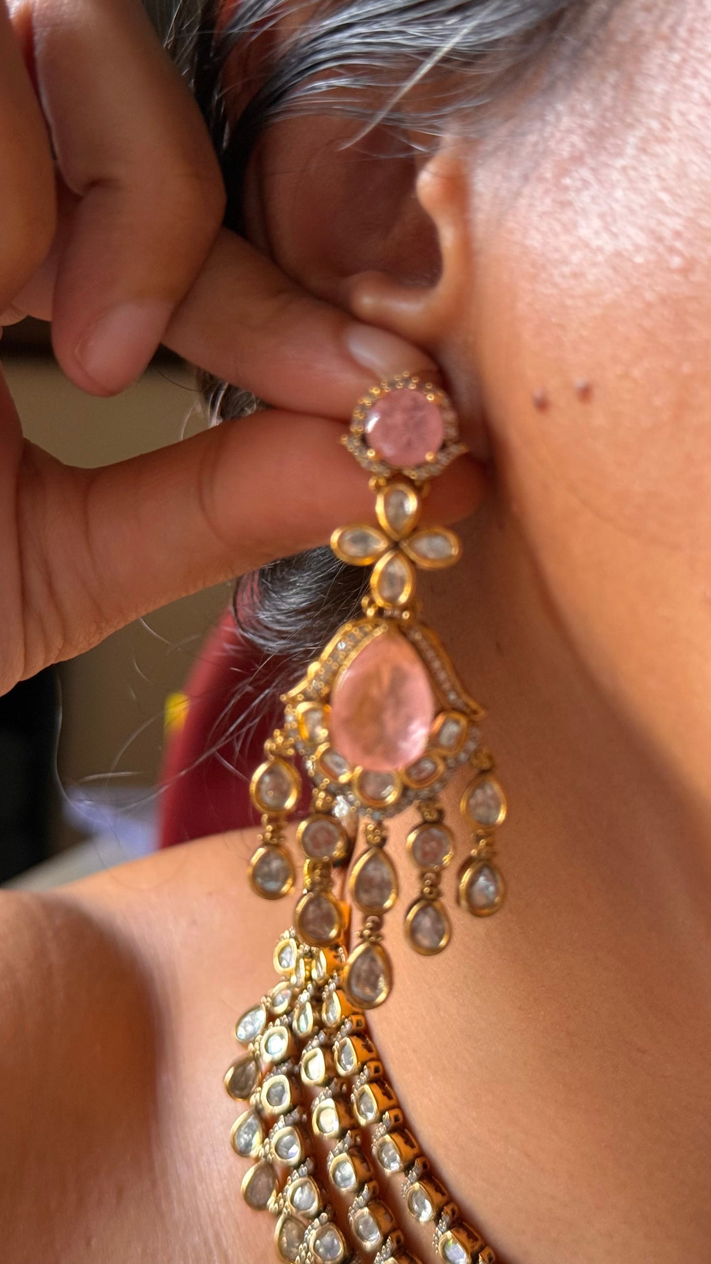 Rose quartz doublet Victorian plated Necklace