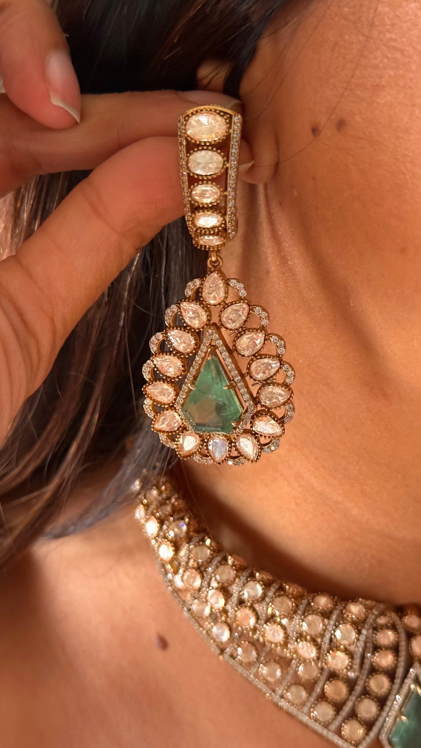 Designer Peeli polki victorian mint choker necklace