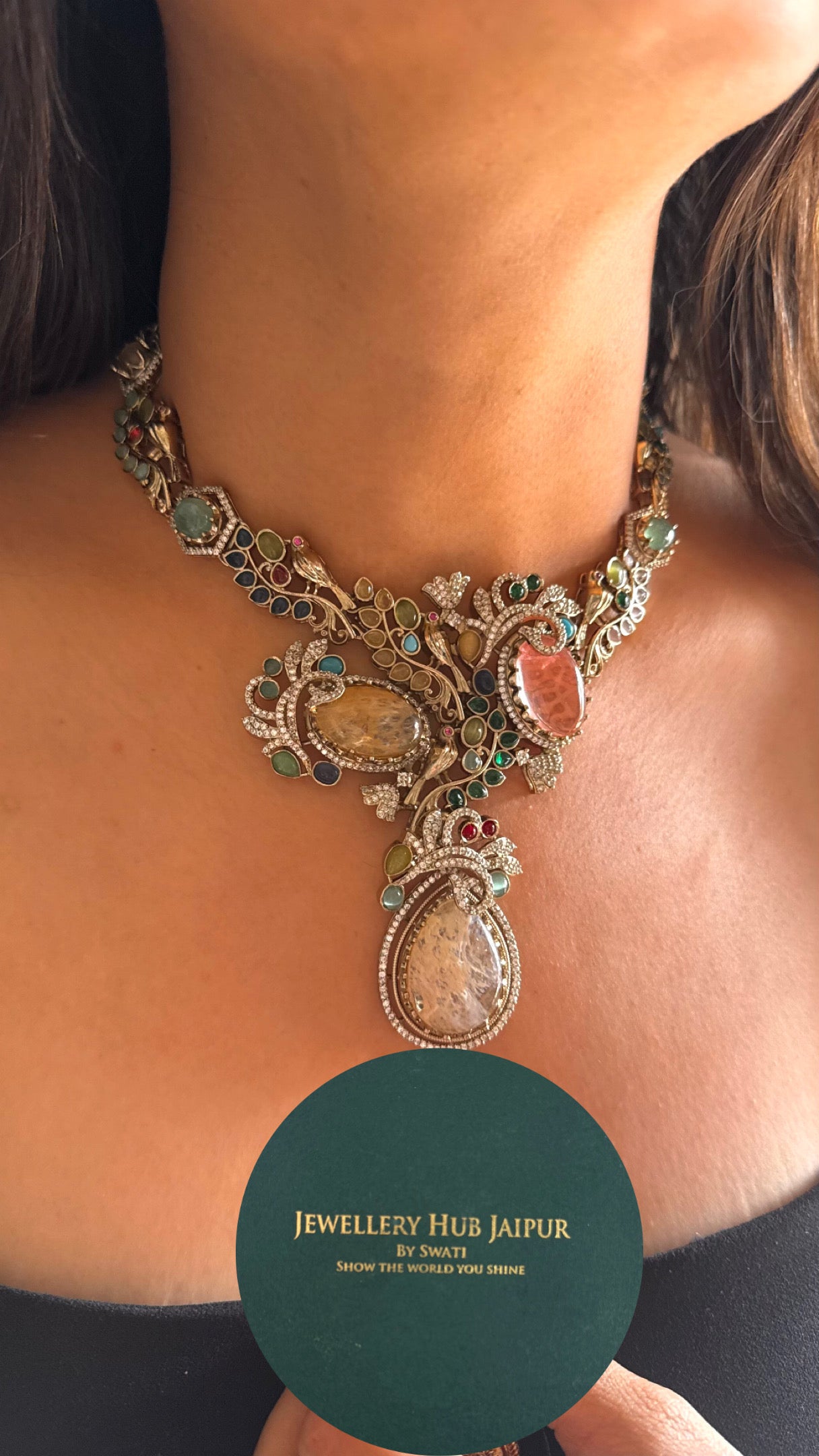 Peach stone victorian sabya inspired designer necklace