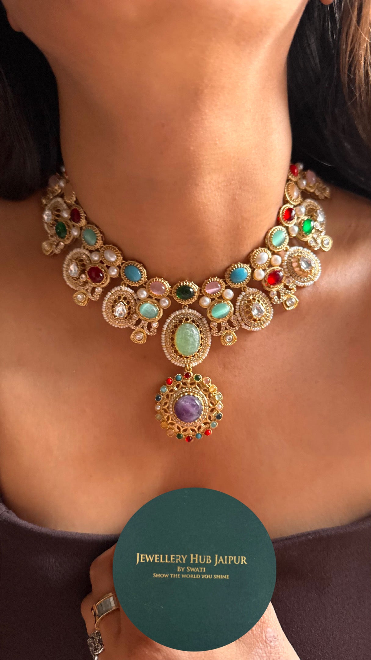 Sabyasachi inspired navratna( tanzanite) necklace