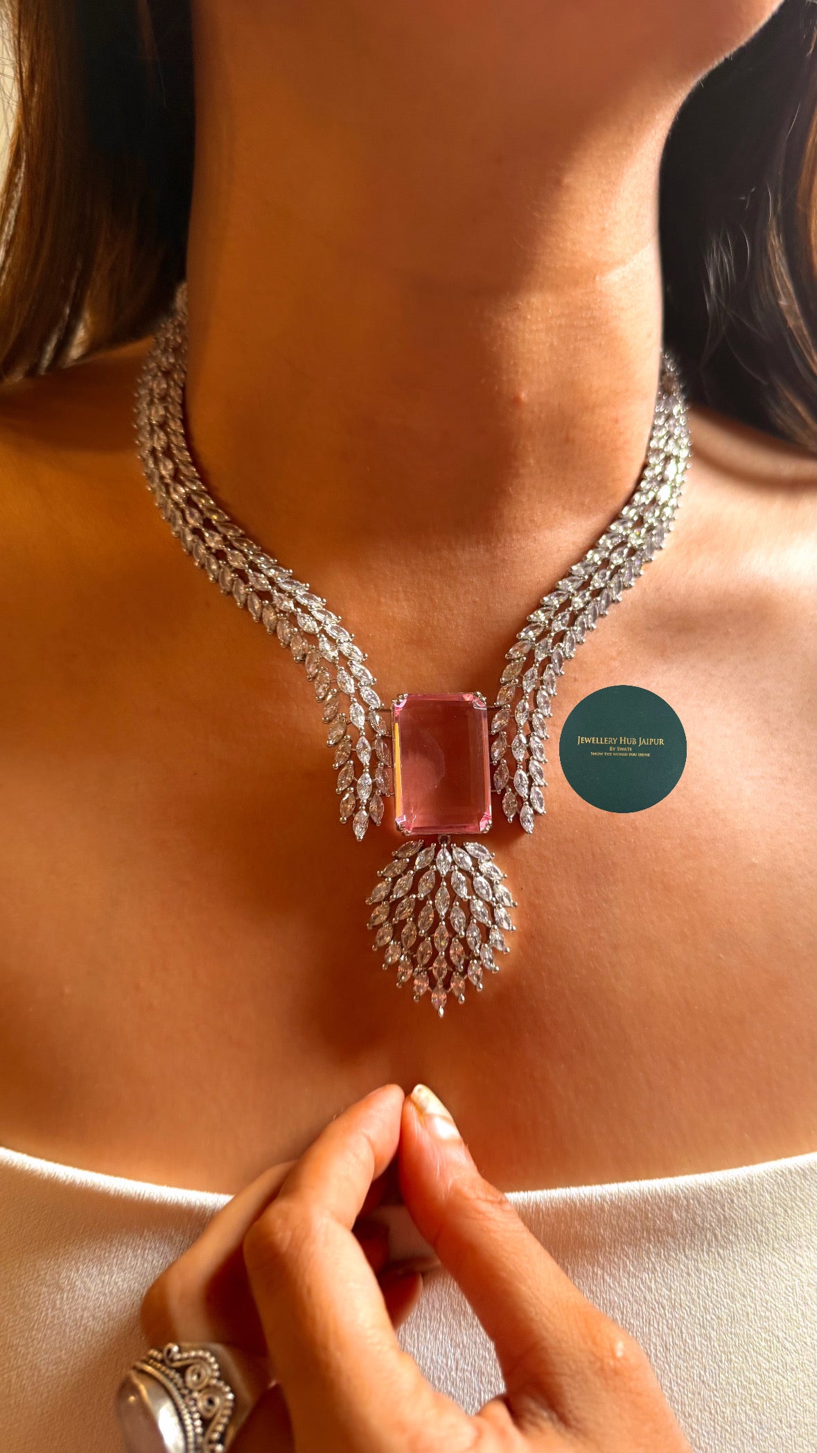 Rosella Rose quartz doublet with cocktail design diamond set