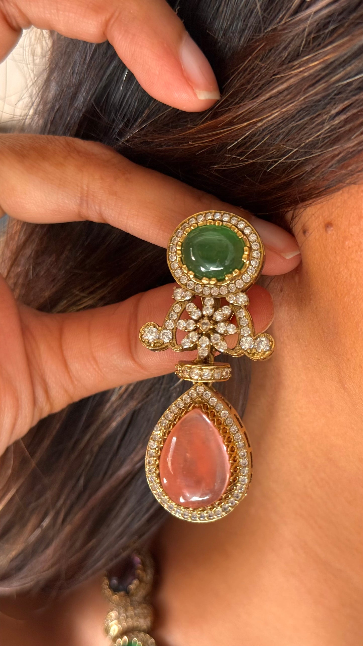 Sabyasachi inspired peach drop shape necklace