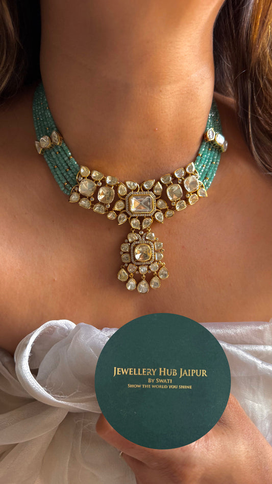Mint string Lv moissanite Polki necklace