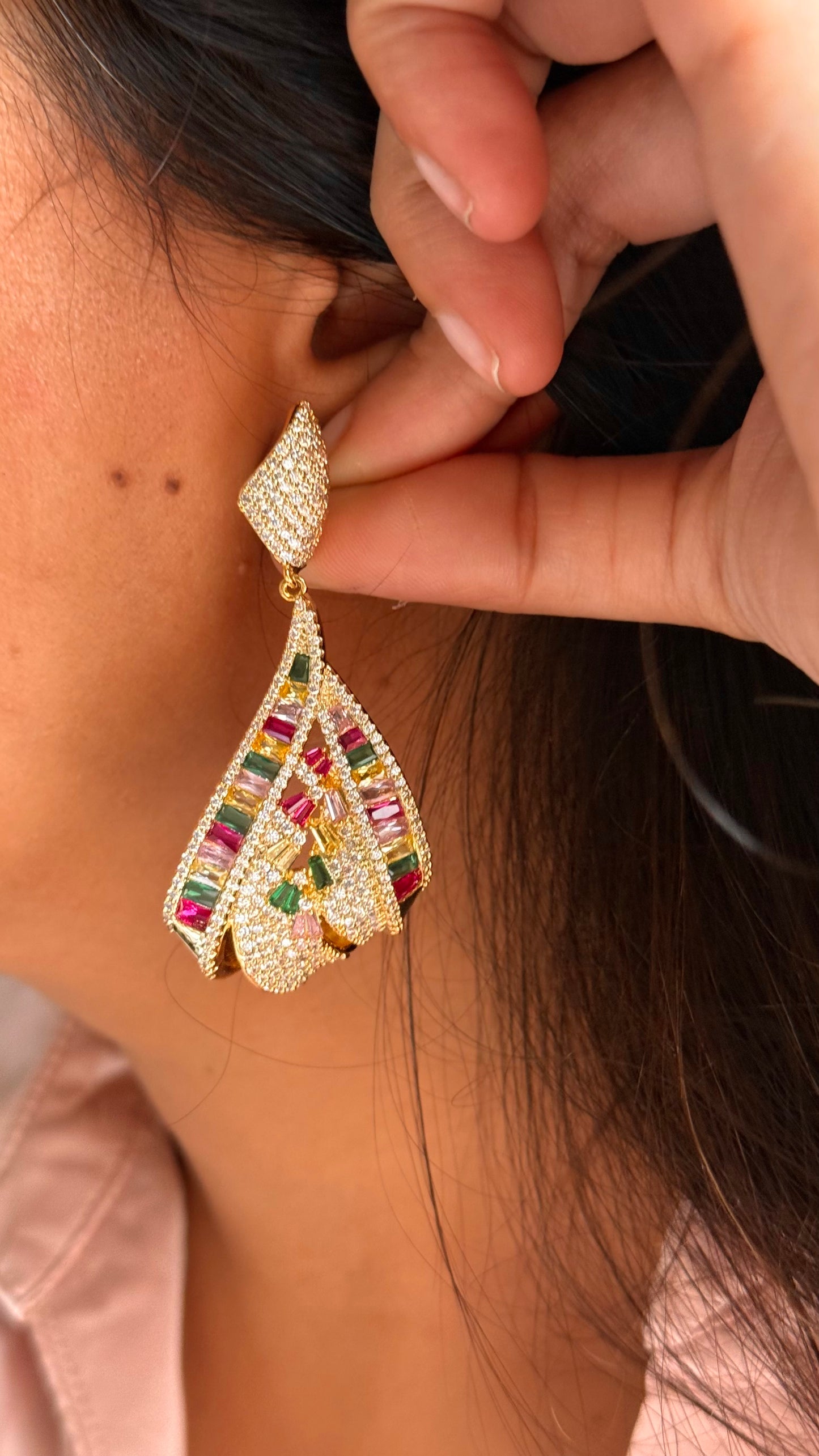 Multi-Color Baguette Statement Earrings
