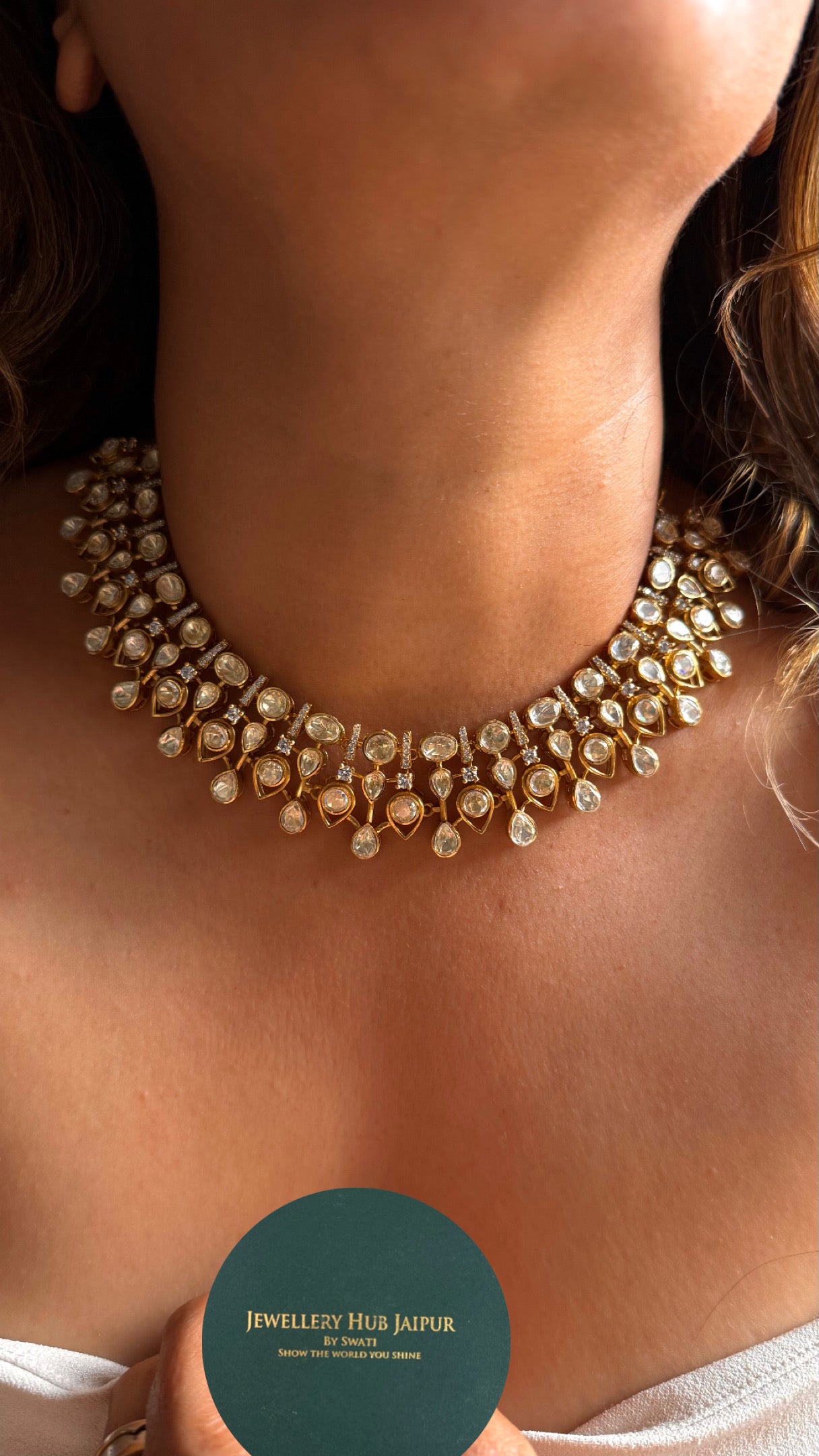 Real Moissanite peeli polki designer Necklace