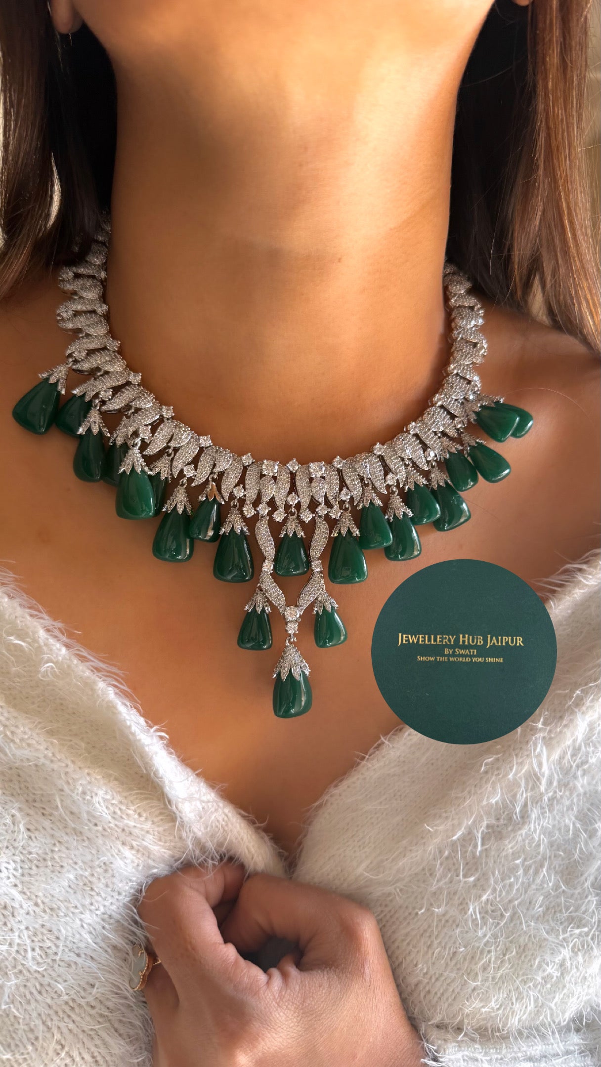 Emerald cocktail diamond designer necklace