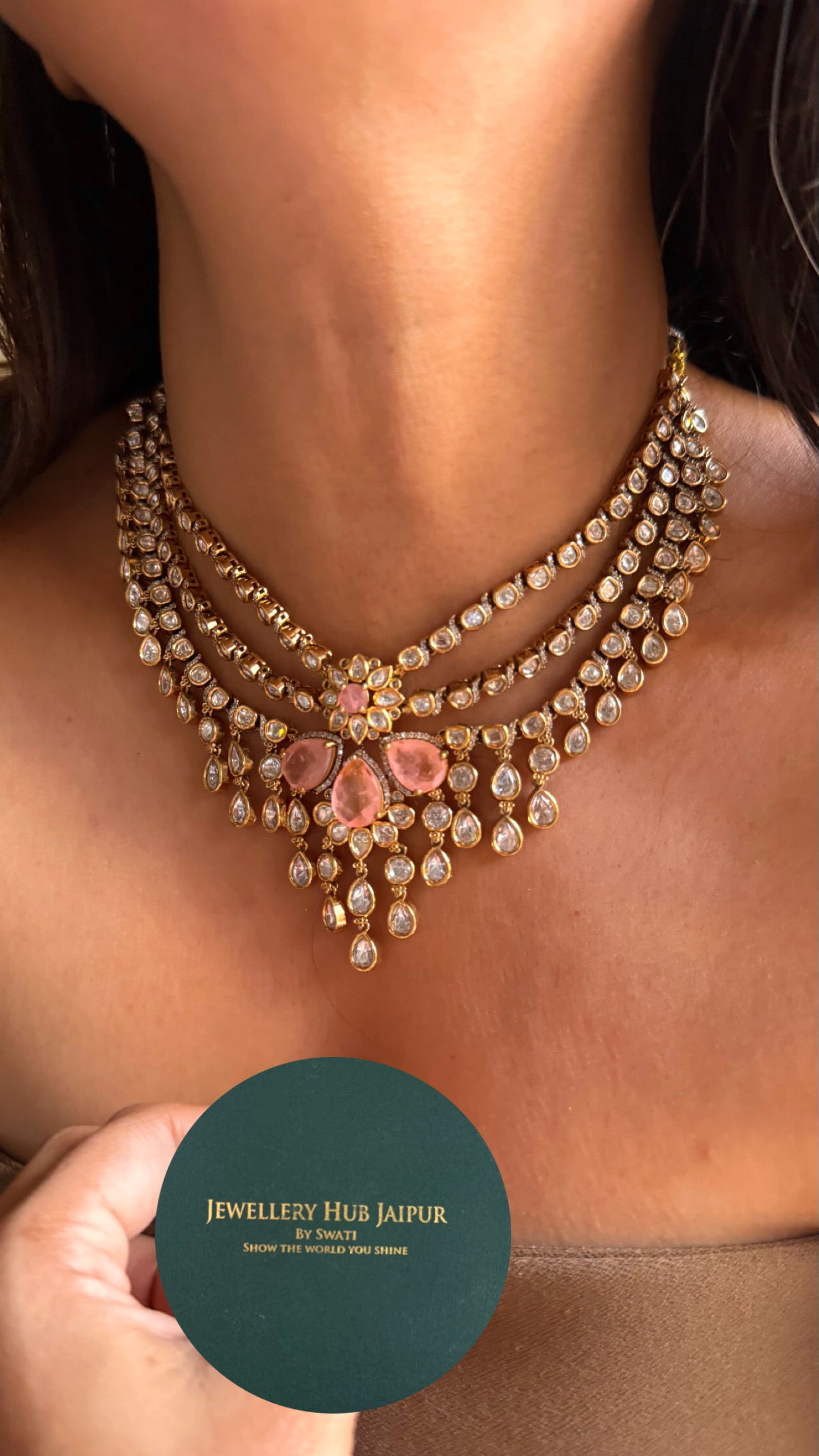 Rose quartz doublet Victorian plated Necklace