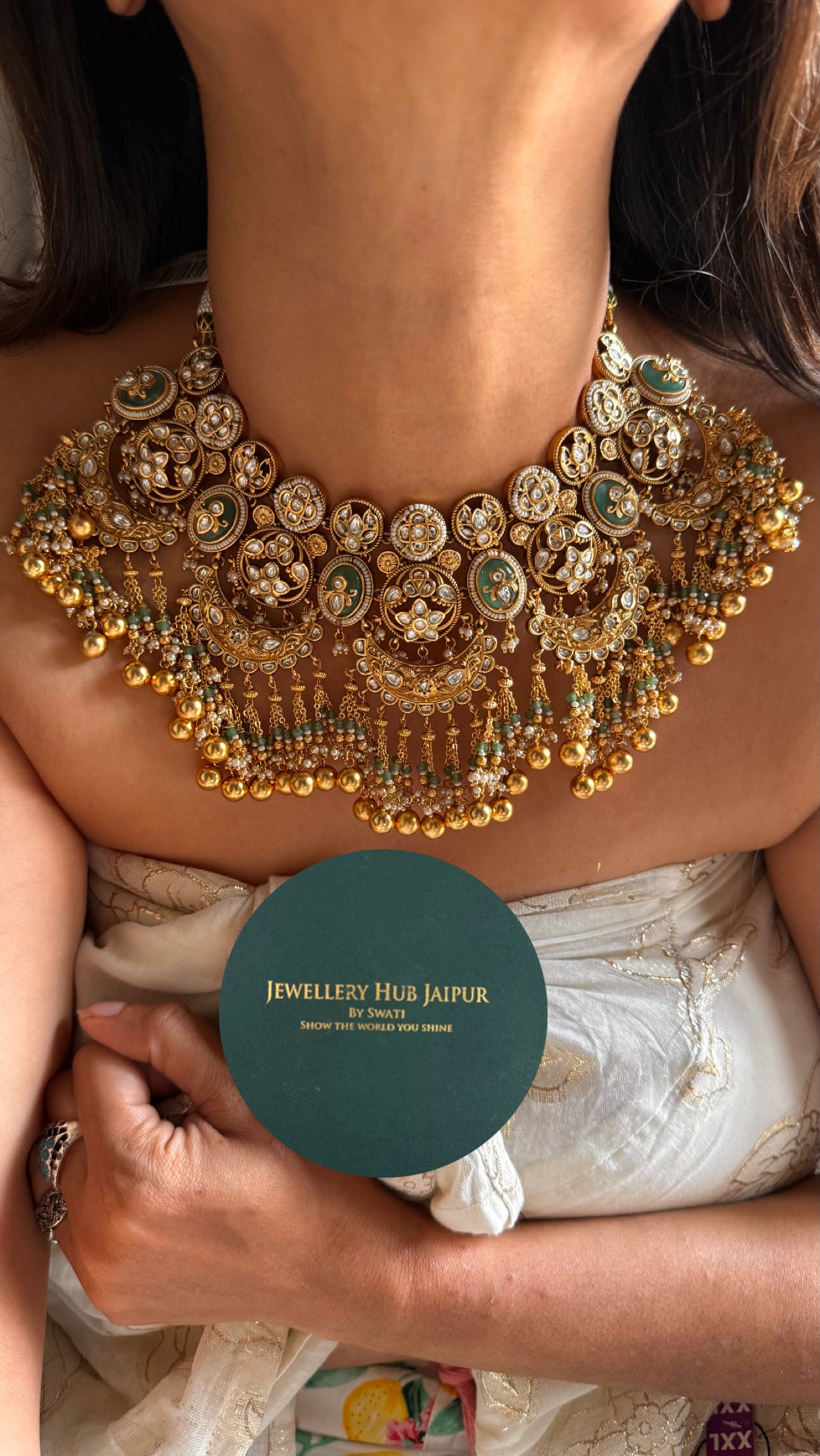Mint heritage half moon rajwada bridal Necklace