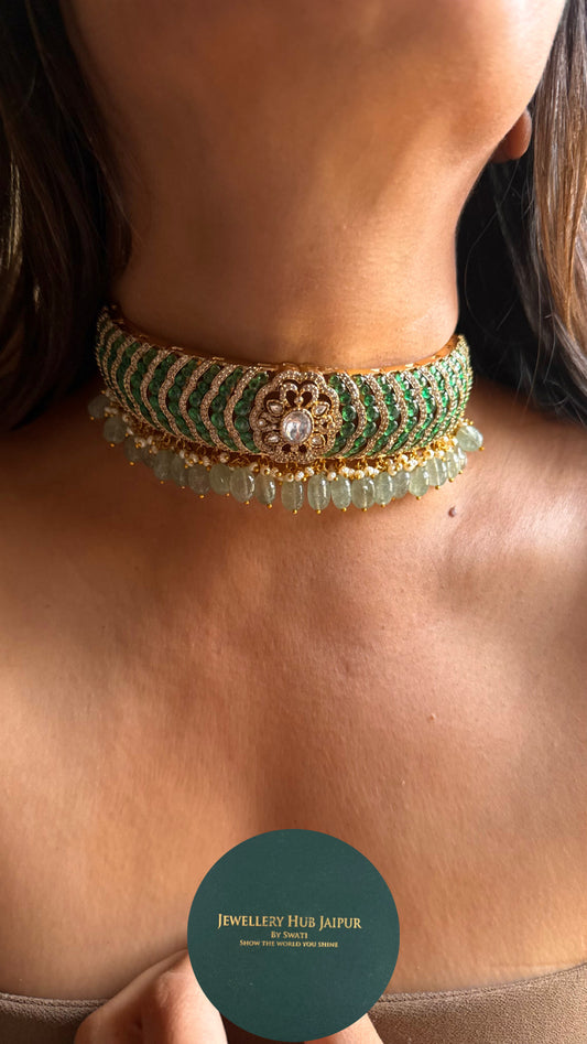 Emerald floral real moissanite choker Necklace