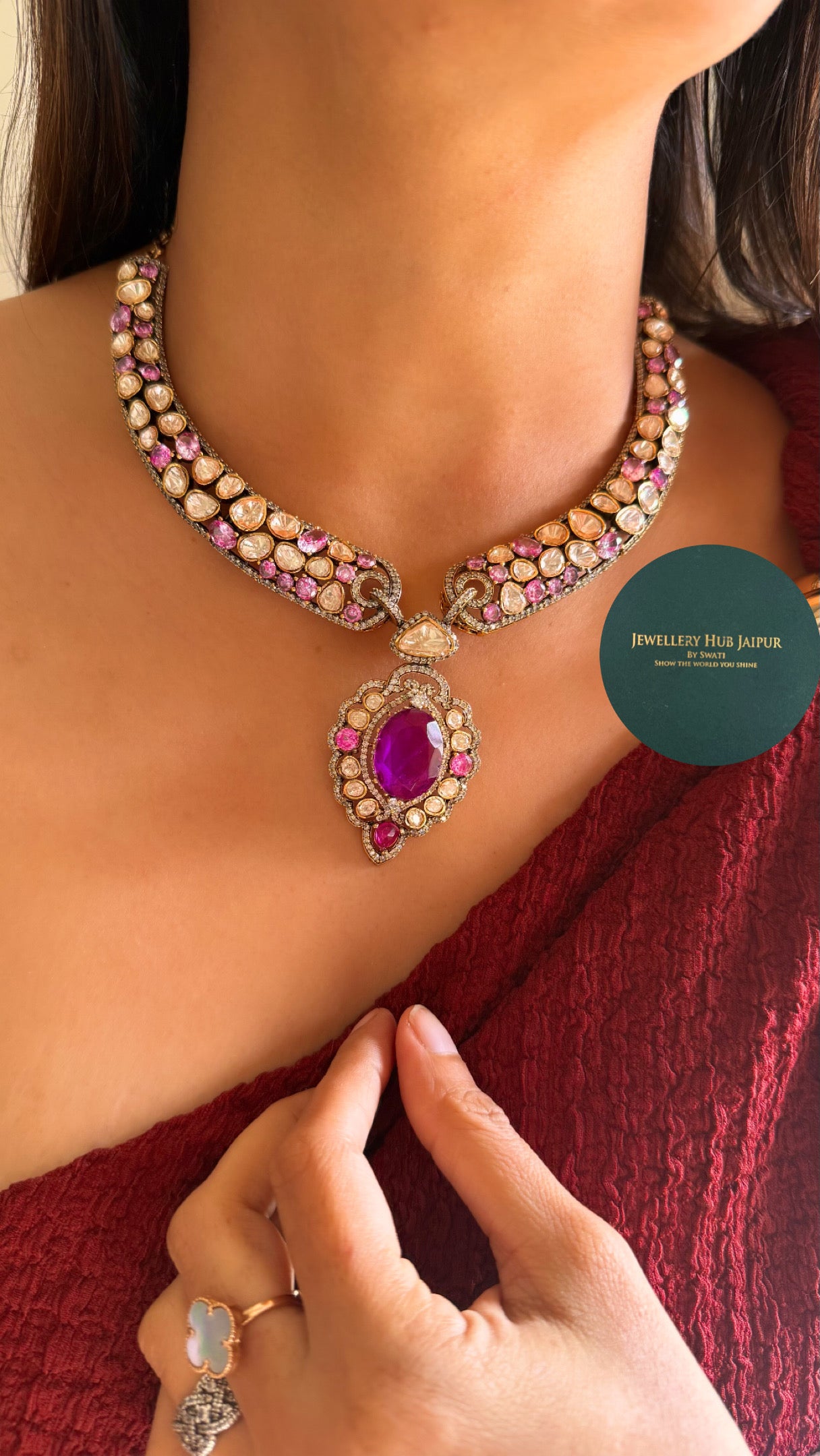 Tanzanite real peel polki necklace