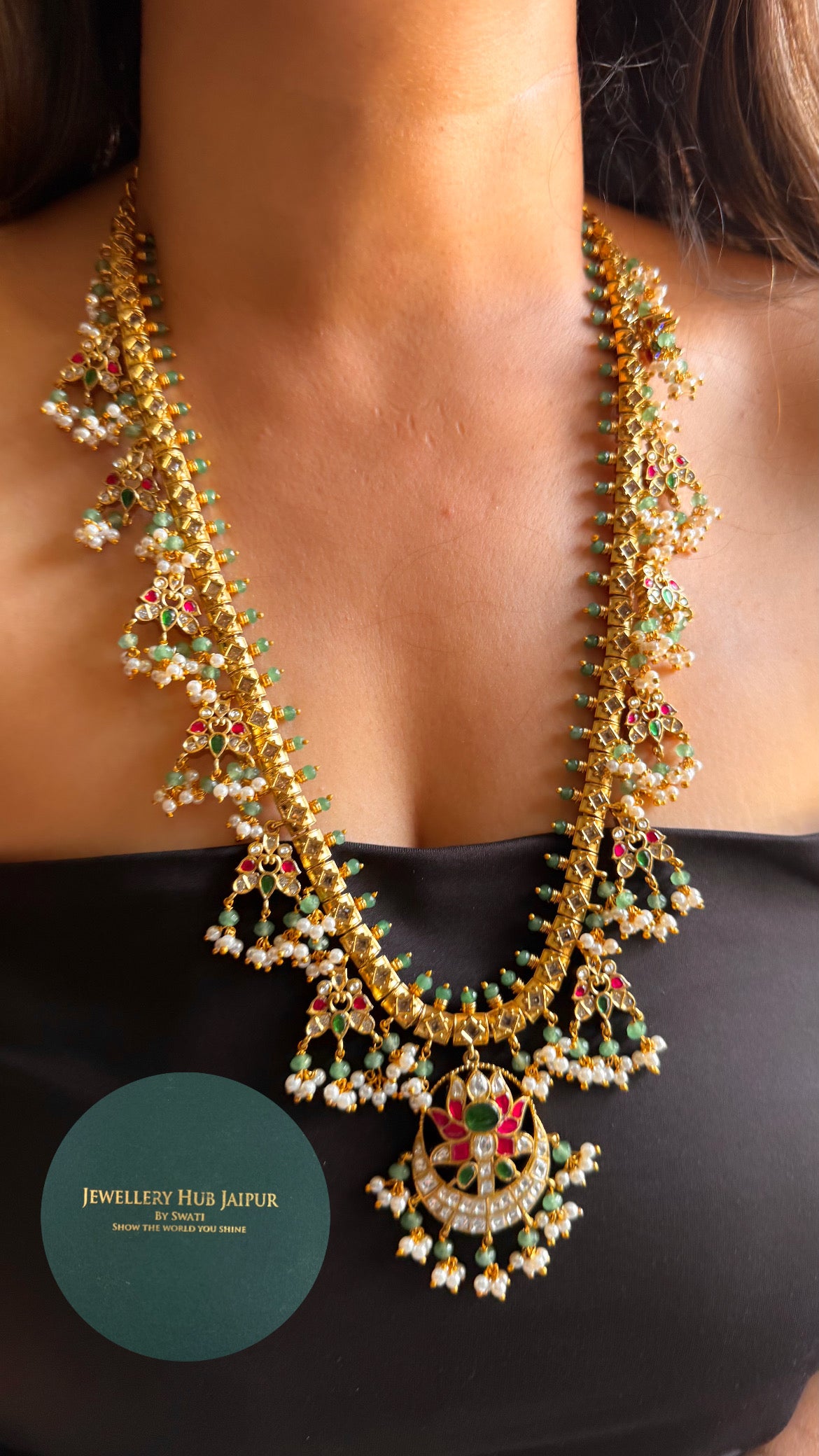Rani pink & emerald lotus design paachi long set