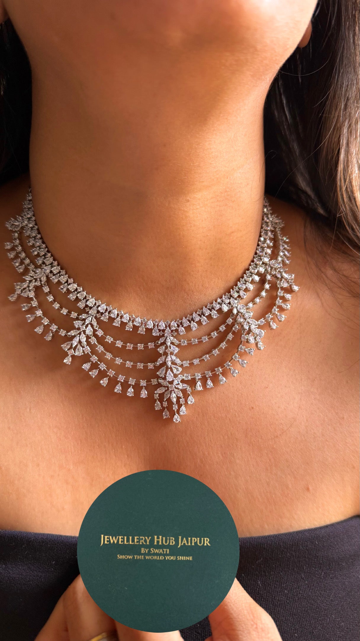 Elara cz diamond collar necklace set