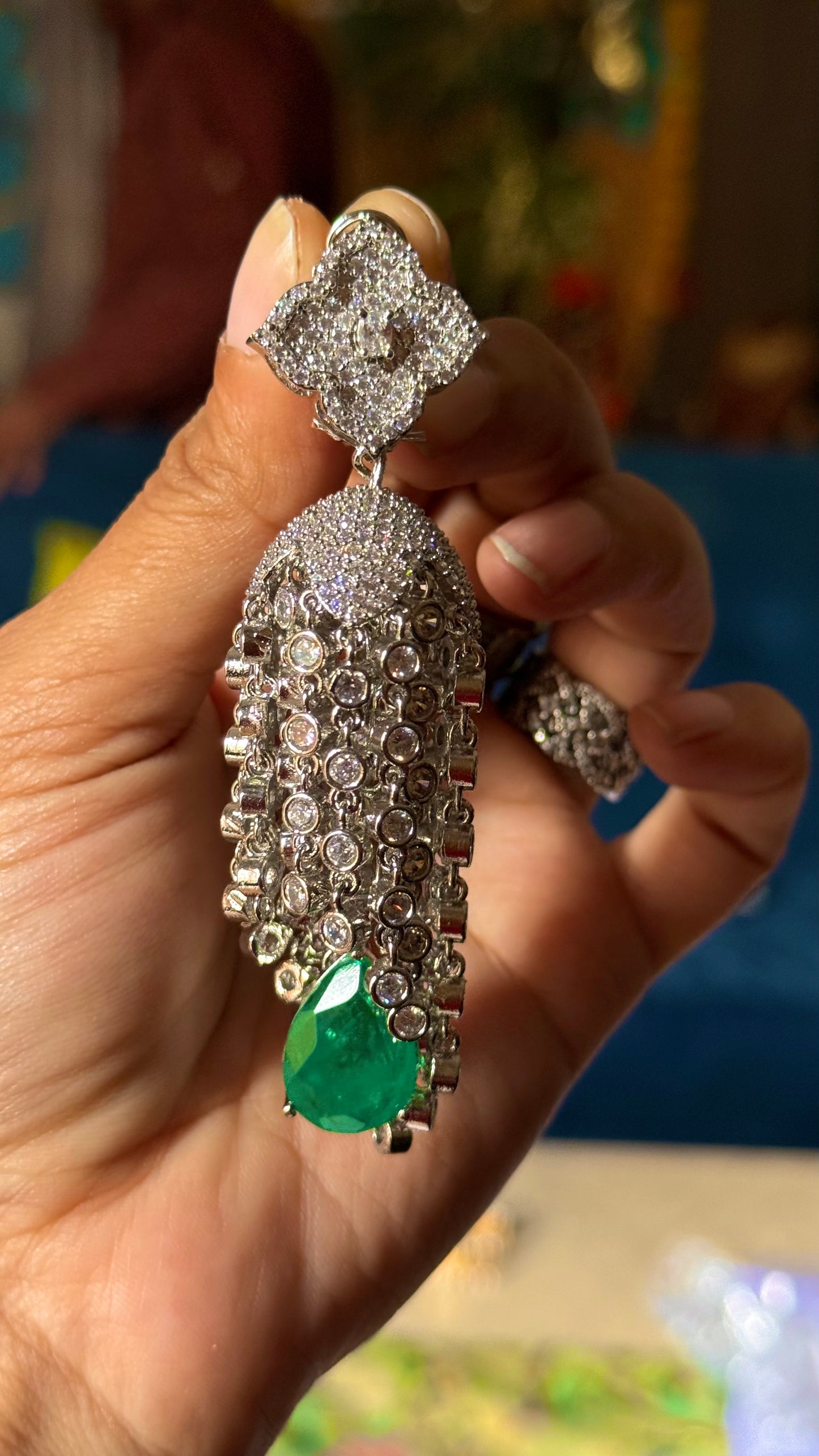 Emerald cz diamond jhumki