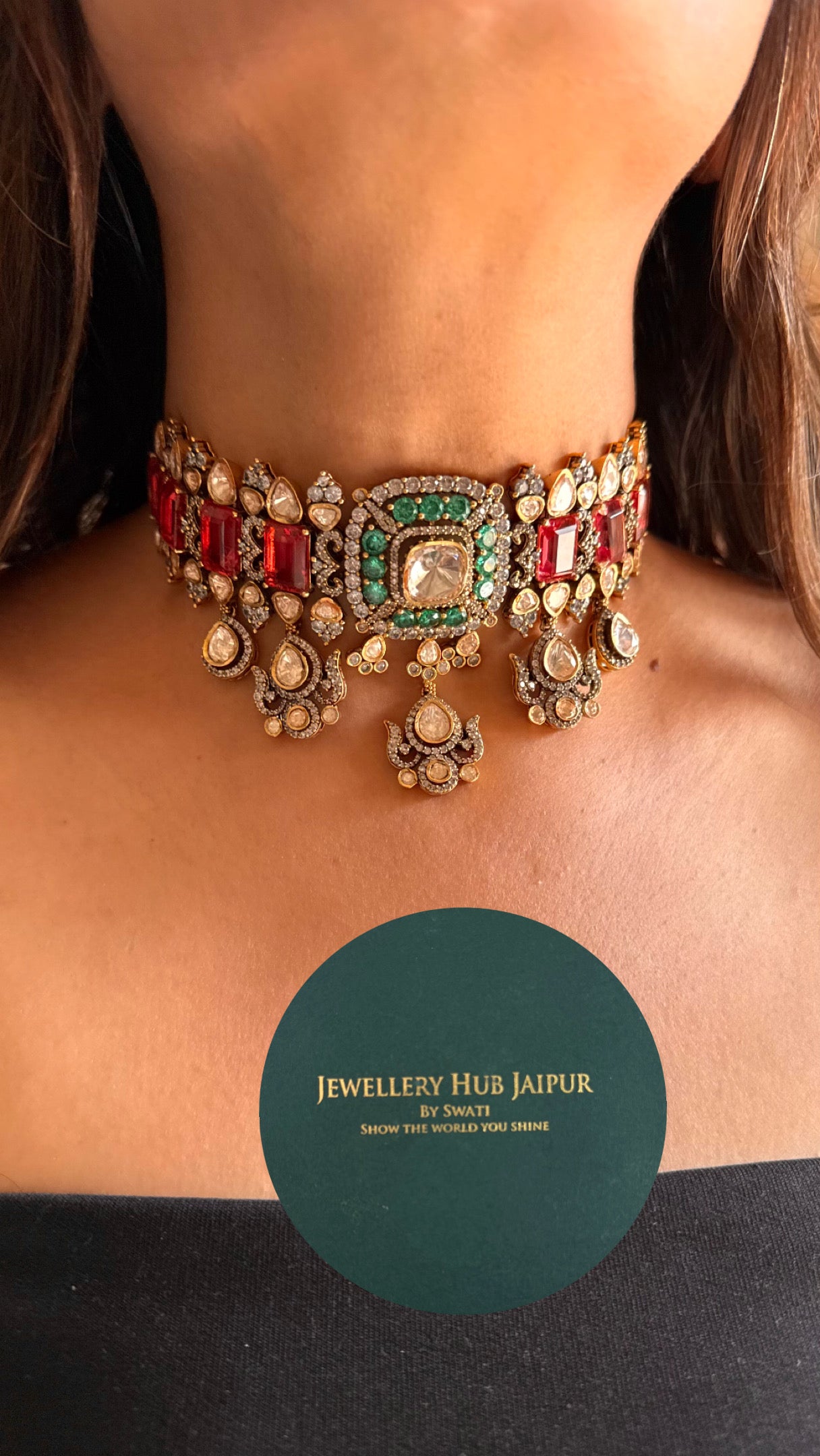 mint & ruby peeli polki moissanite necklace