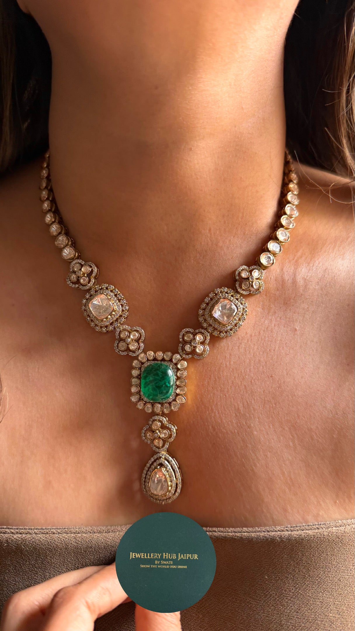 Emerald doublet peeli polki Moissanite collar necklace