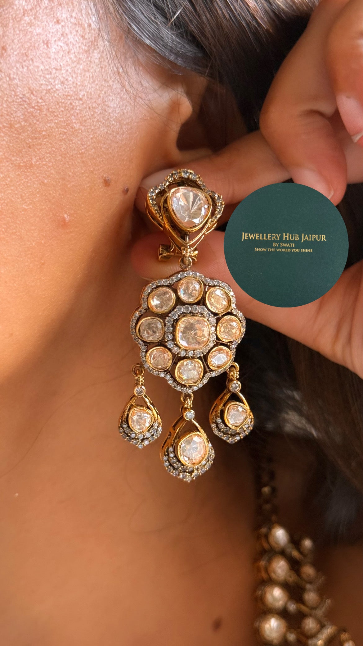 Real uncut moissanite polki  floral designer collar set