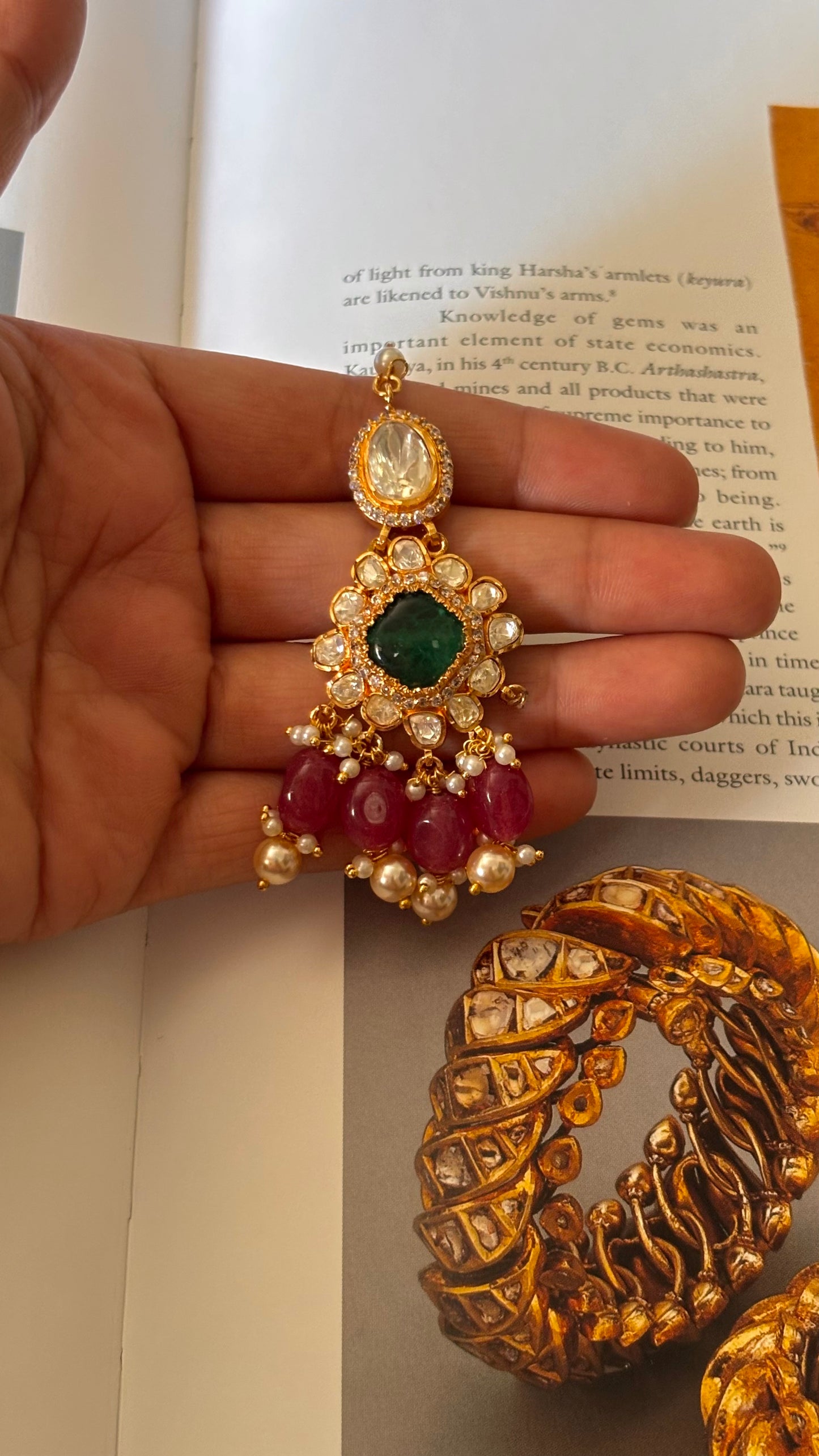 Emerald with Moissanite Rani pink drops maangtika
