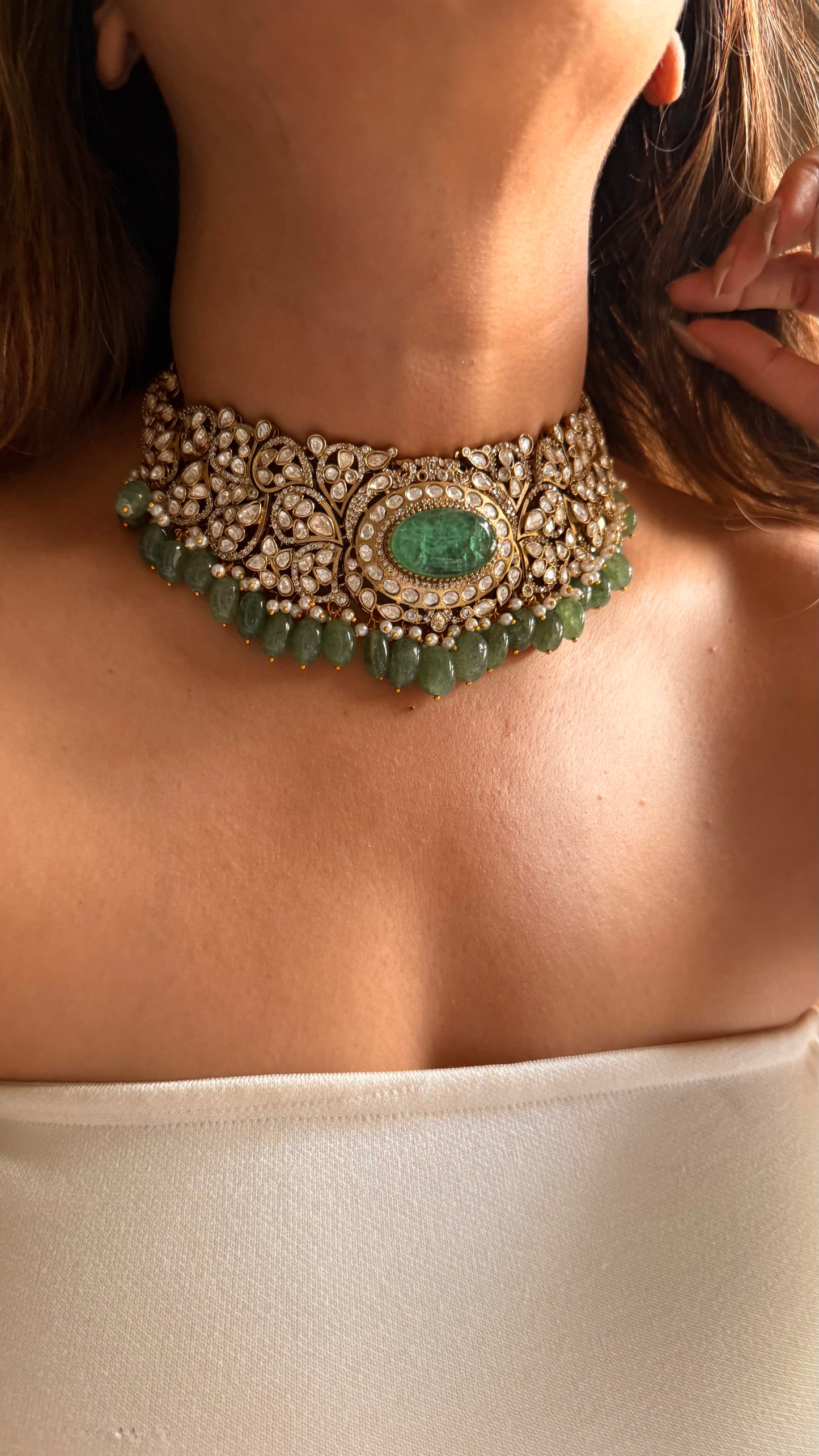 Manish Malhotra inspired Mint doublet moissanite choker set