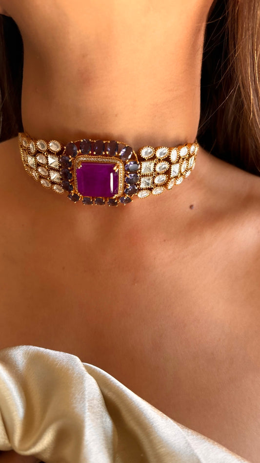 Tanzanite choker necklace with earrings