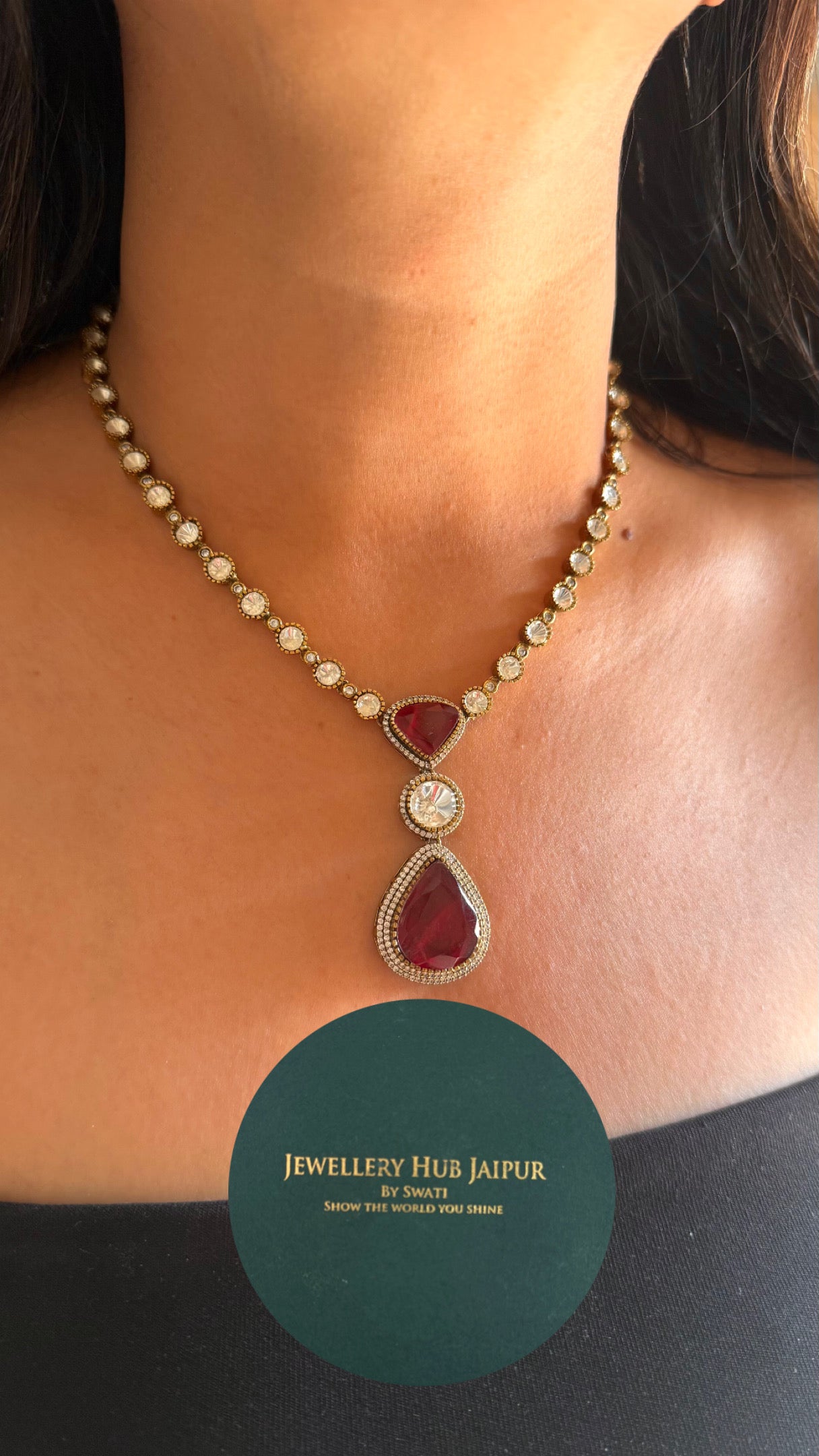 Minmal ruby pendant style victorian necklace
