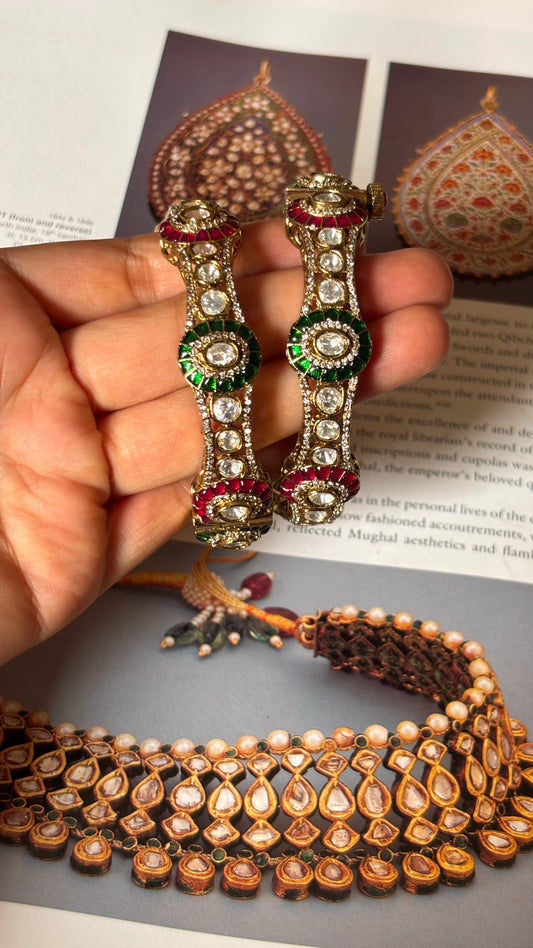 Ruby & emerald floral katdana openable bangles