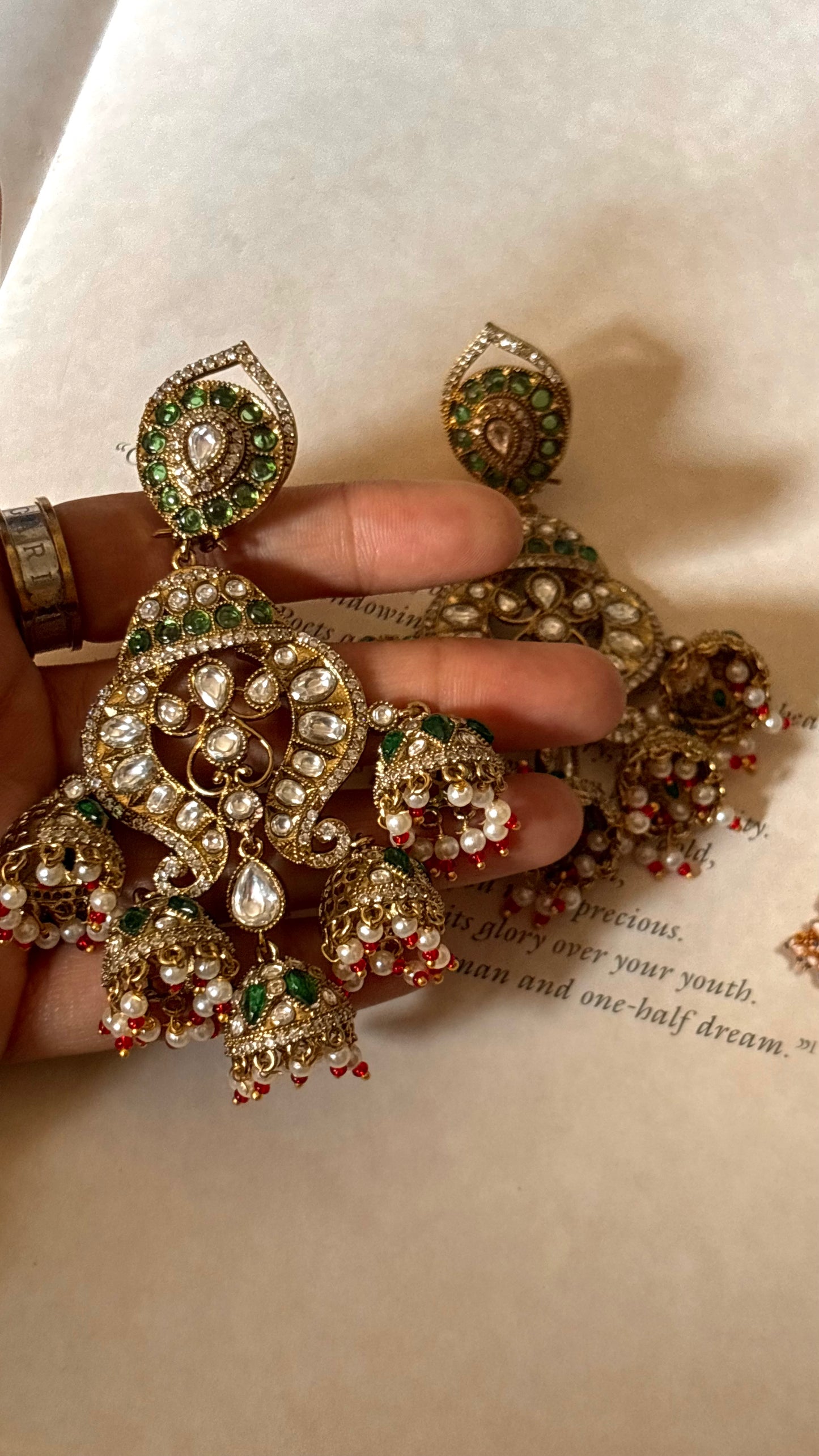 Emerald Moissanite jhumki Chandbali earrings