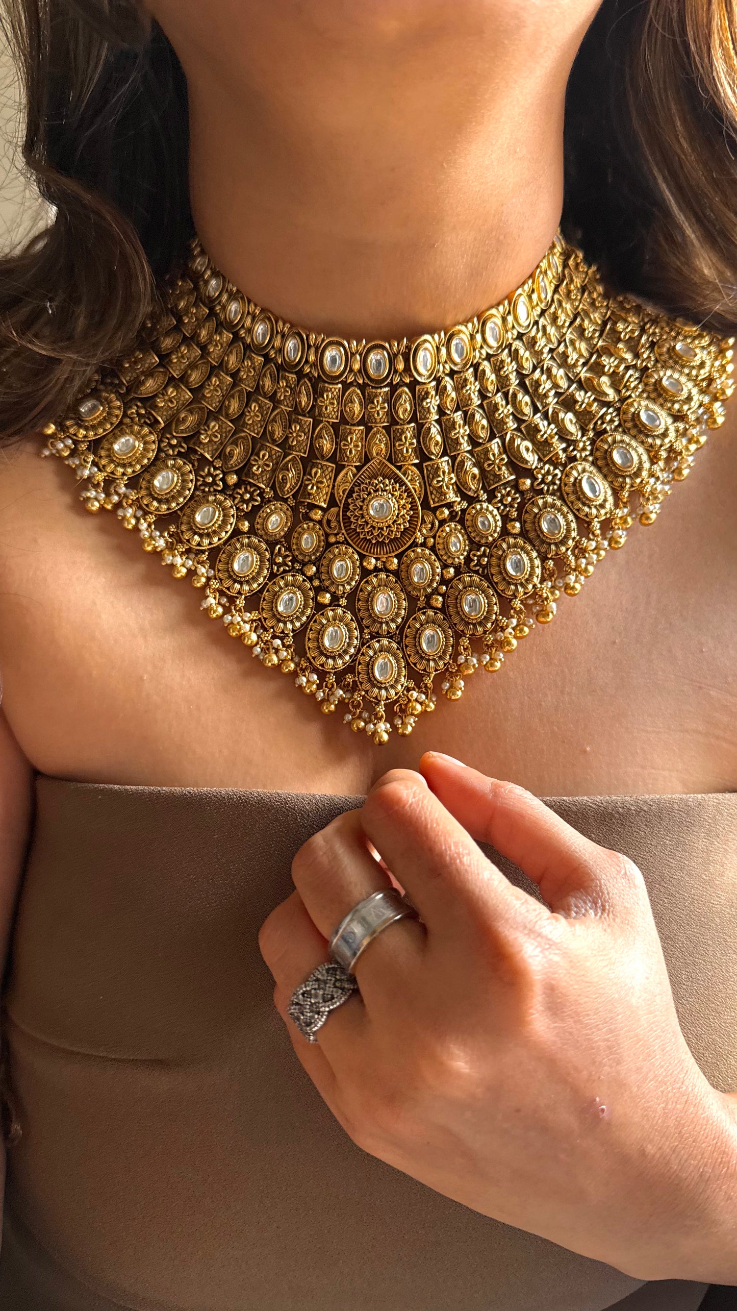 Oxidised heritage Royal Rajwada Polki choker necklace set
