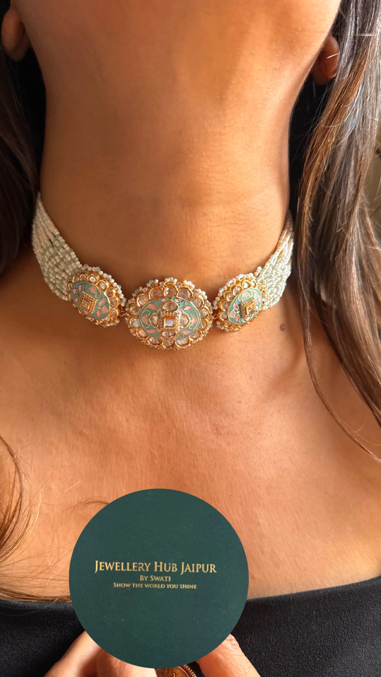 Firoza & pink meenakari heritage choker