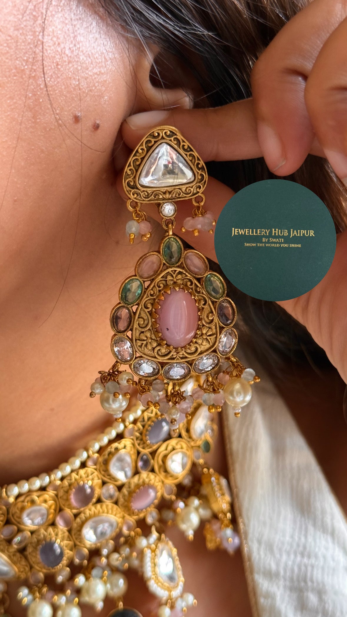 Sabyasachi inspired rose quartz designer choker