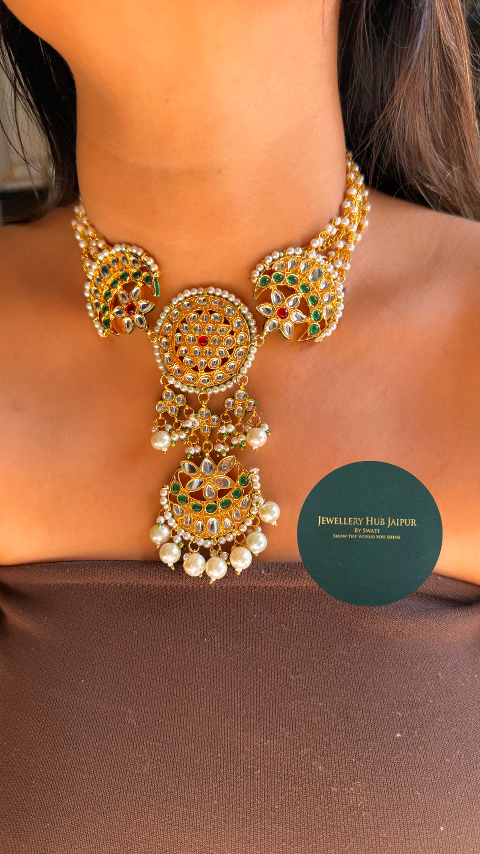 Emerald & Ruby gold polki necklace