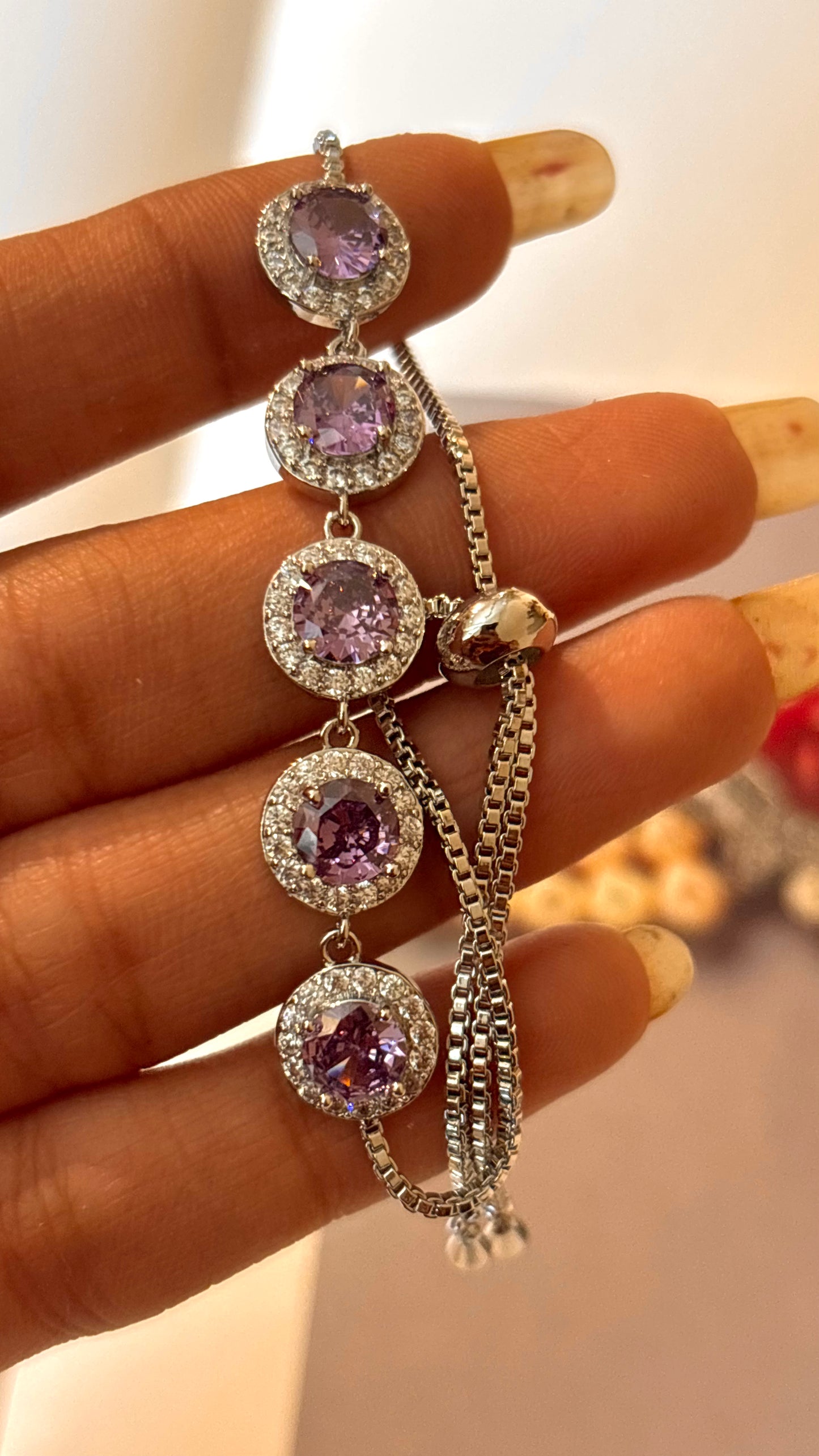 Tanzanite rhodium polish ￼ adjustable bracelet