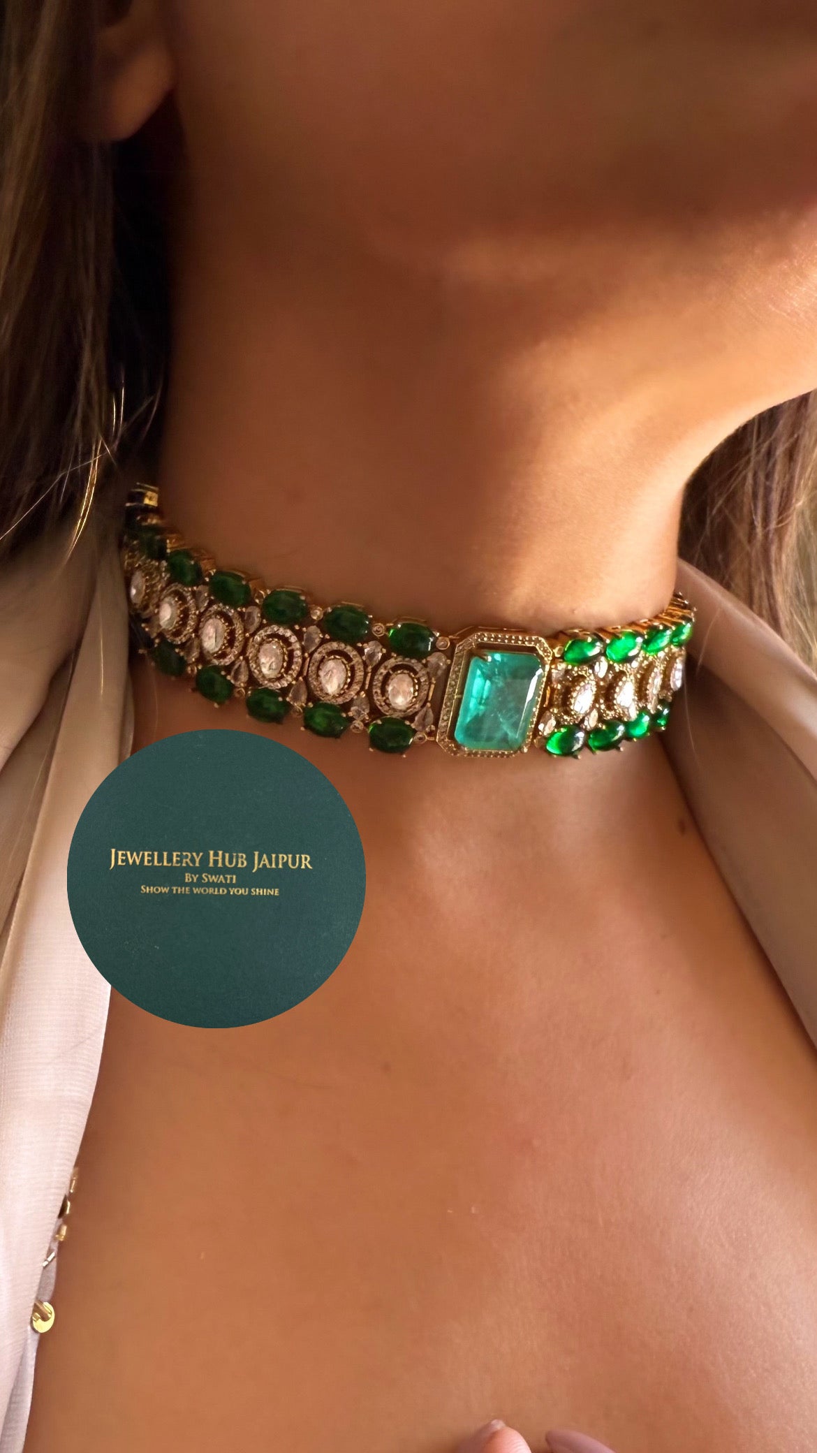 Emerald Mint minimalist doublet choker necklace with earrings