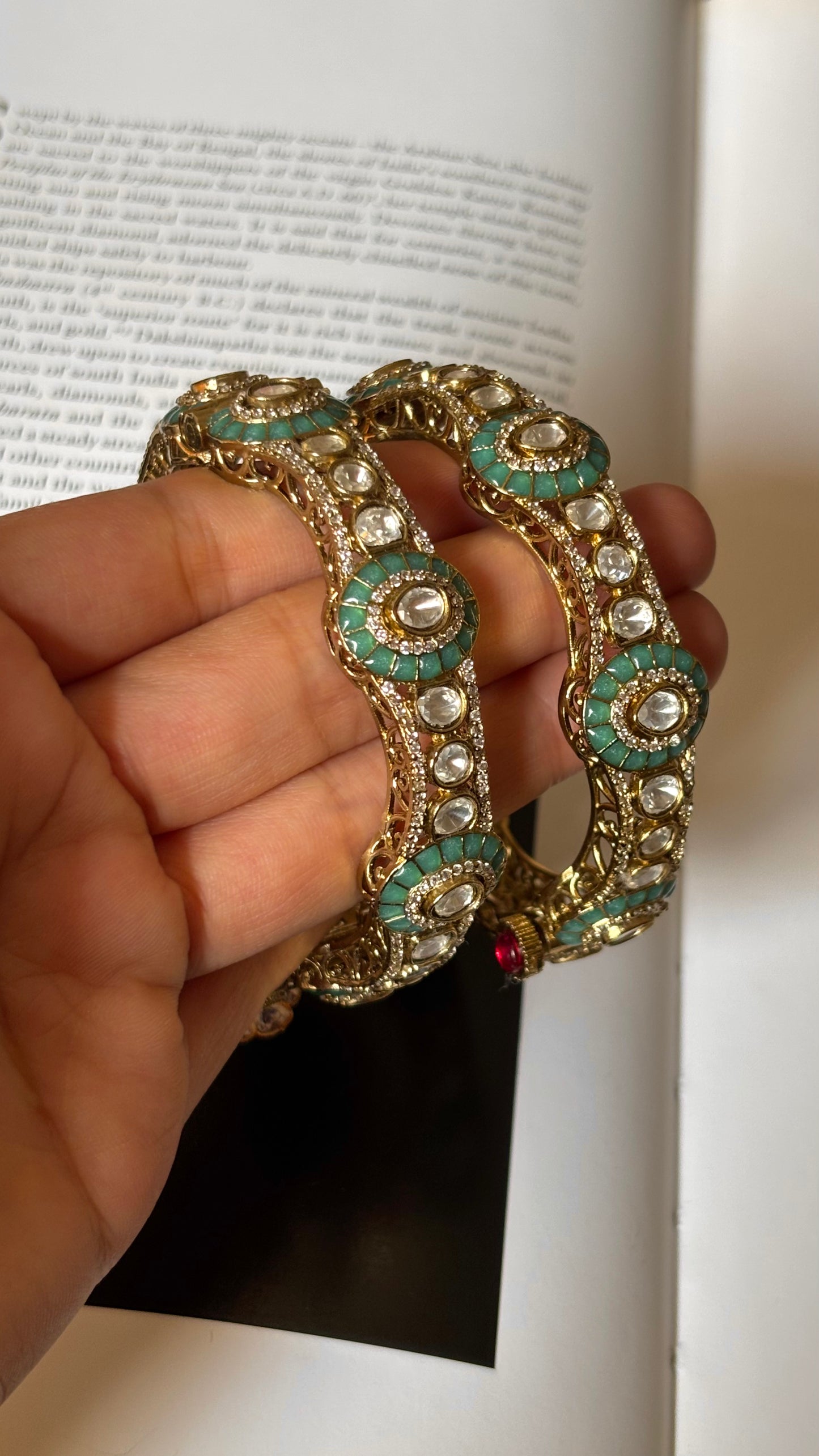 Mint katdana with moissanite polki openable bangles