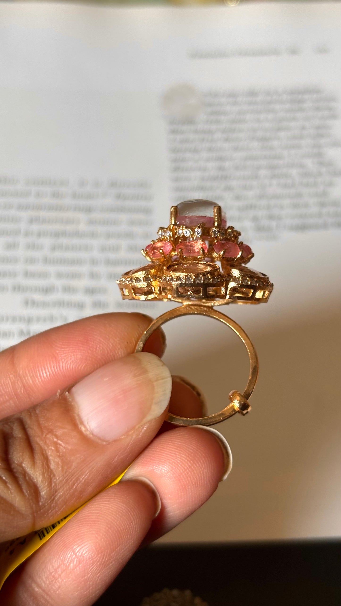 Rose quartz floral pattern Ring