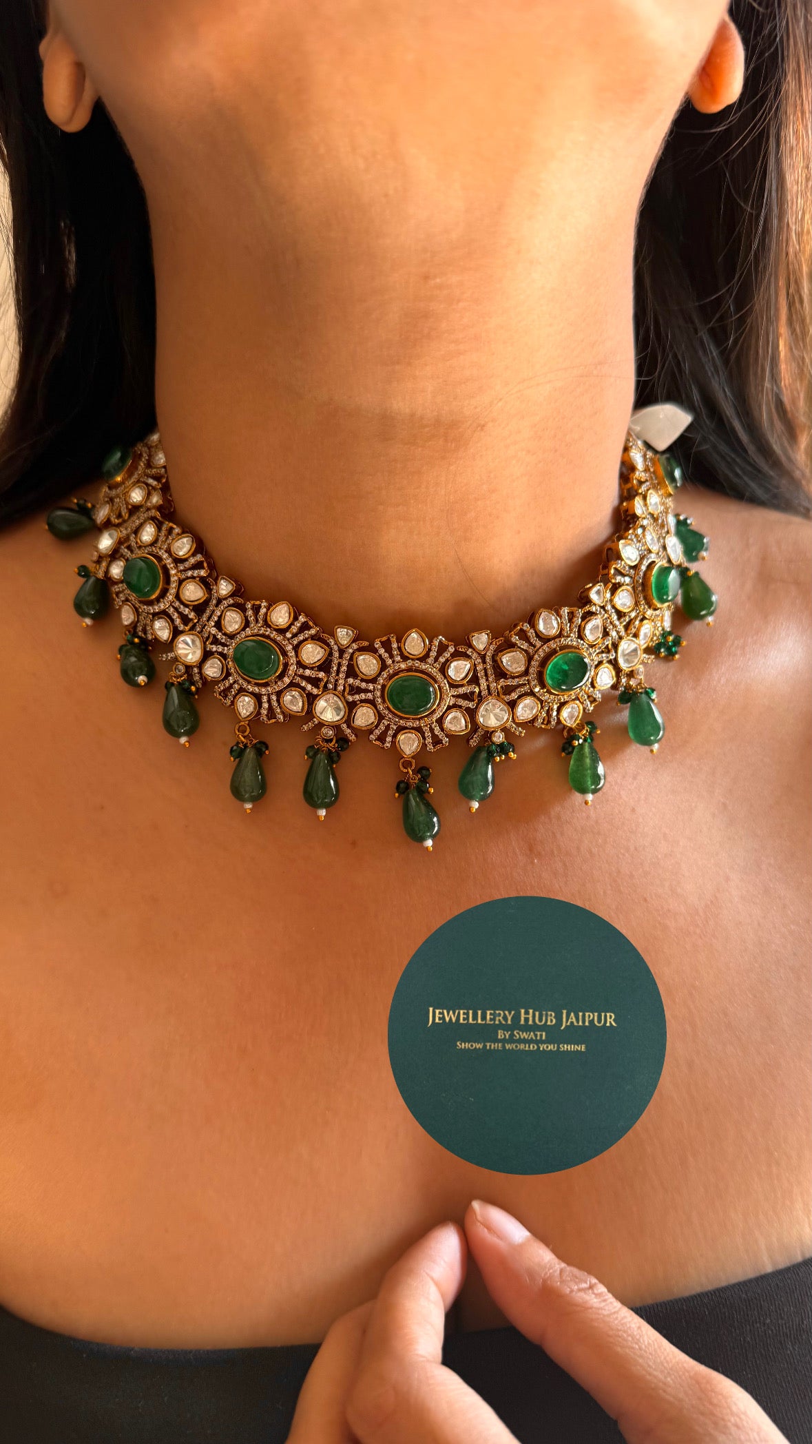 Emerald floral moissanite necklace
