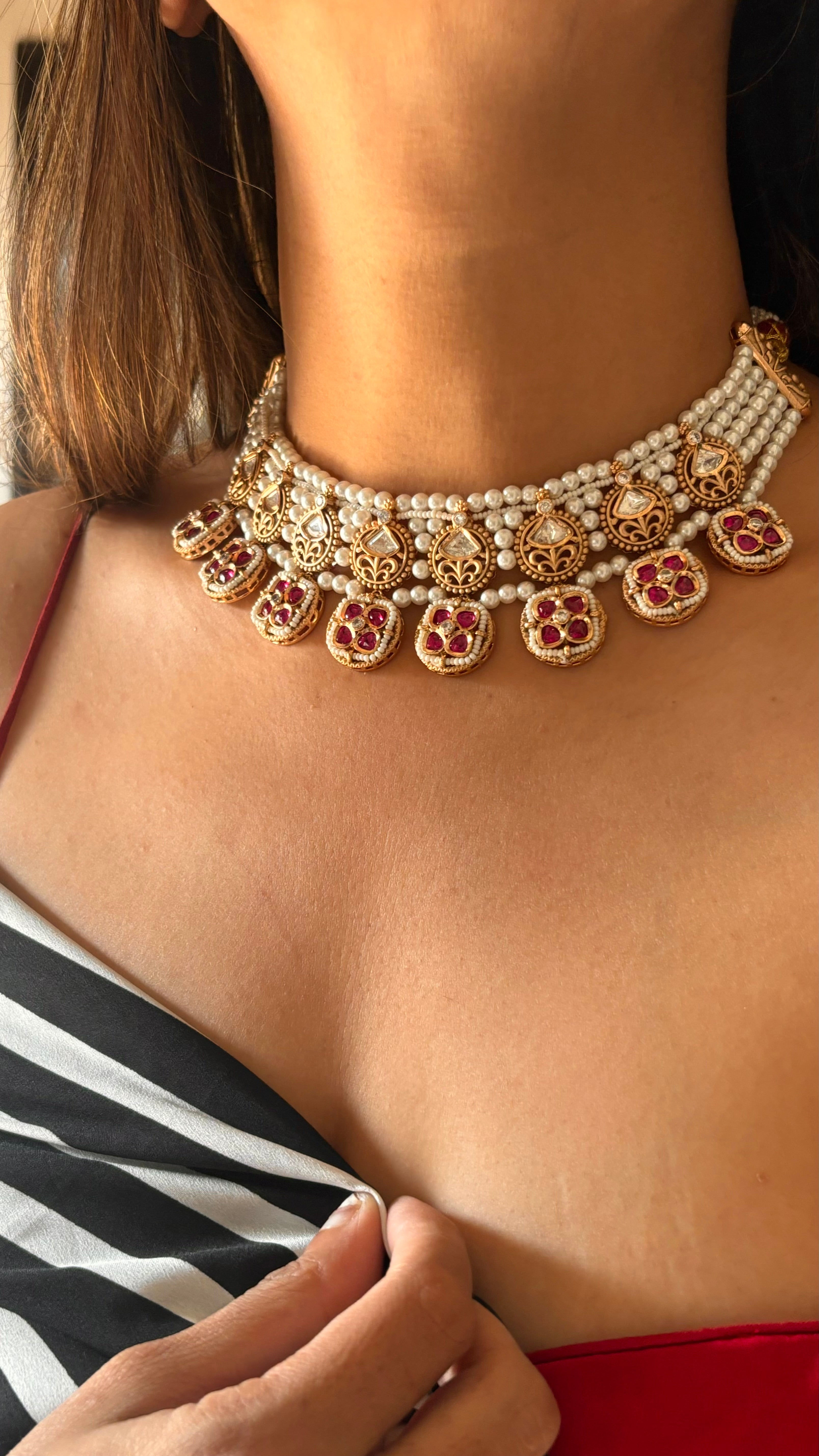 Pearl ruby mint rajwada necklace