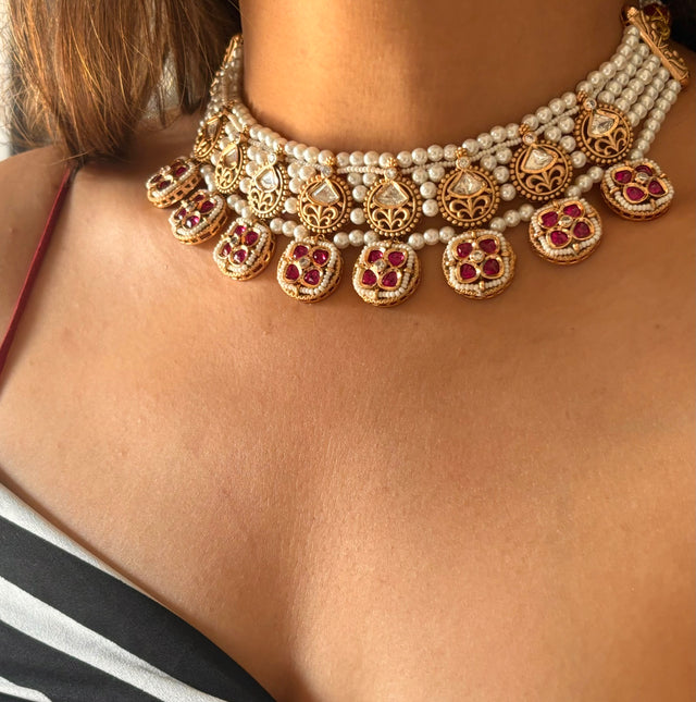 Pearl ruby mint rajwada necklace