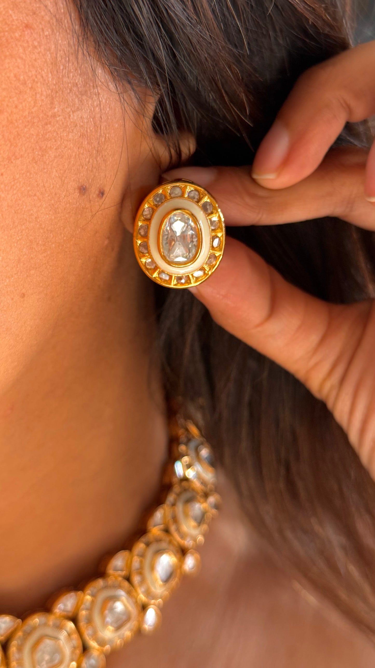 Offwhite meenakari polki necklace