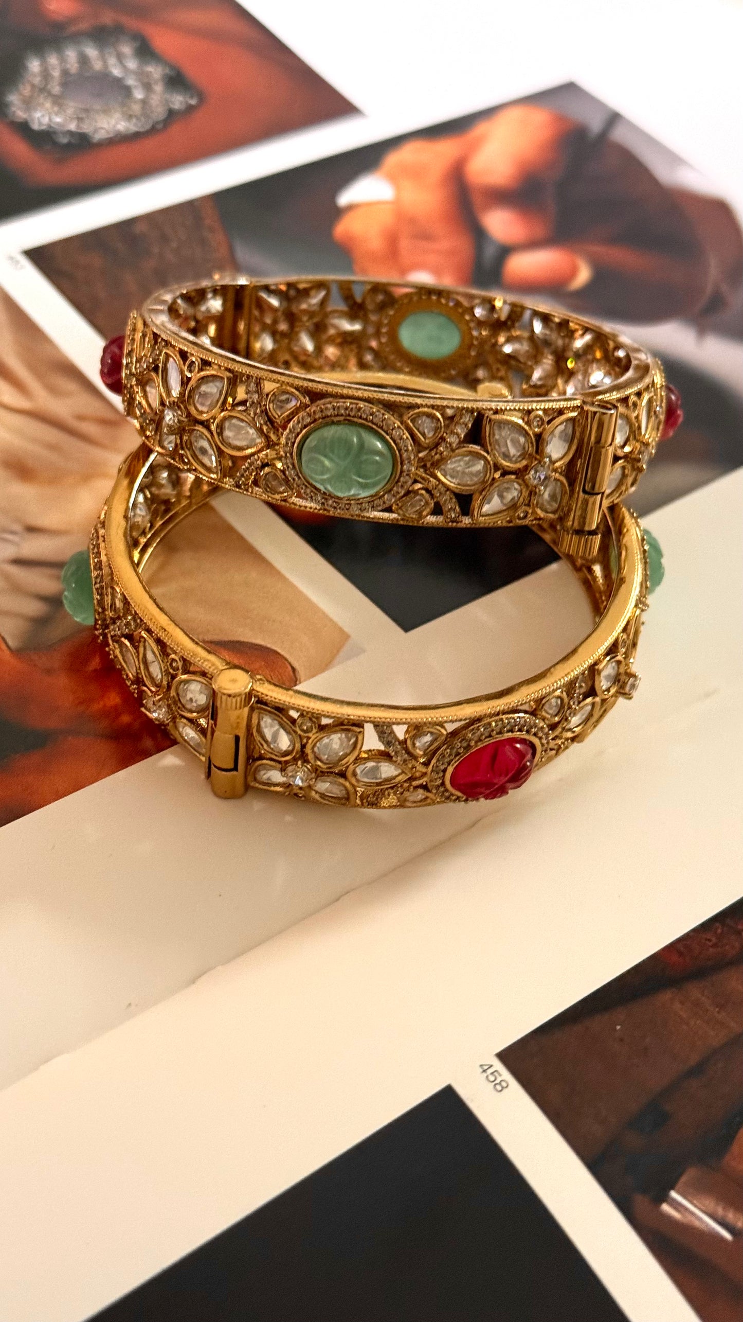Mint & ruby doublet openable bangle