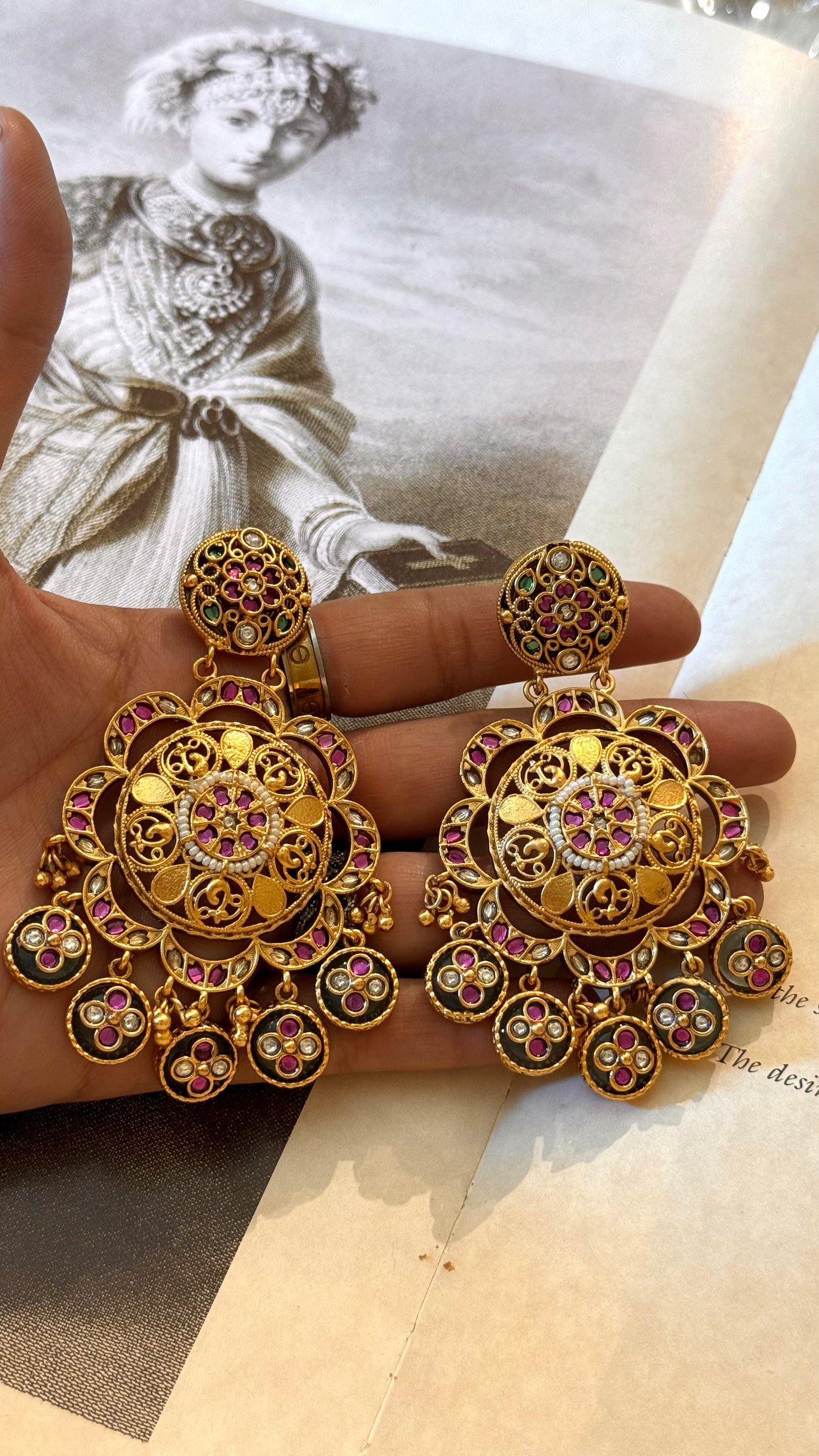 Gold Ruby & Emerald Rajwada Danglers