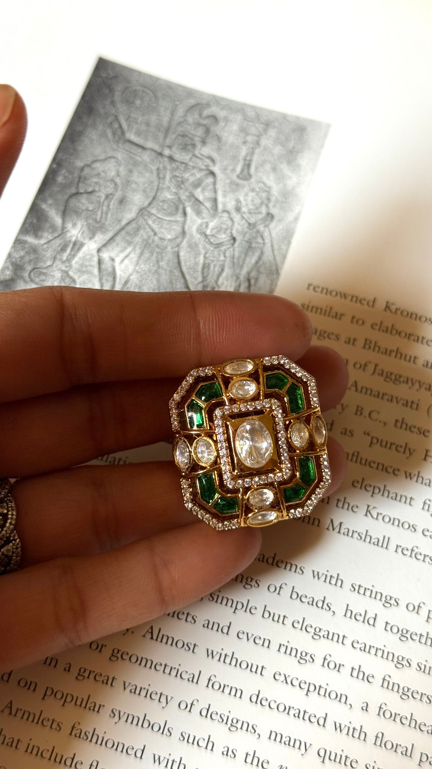 Emerald moissanite polki Ring