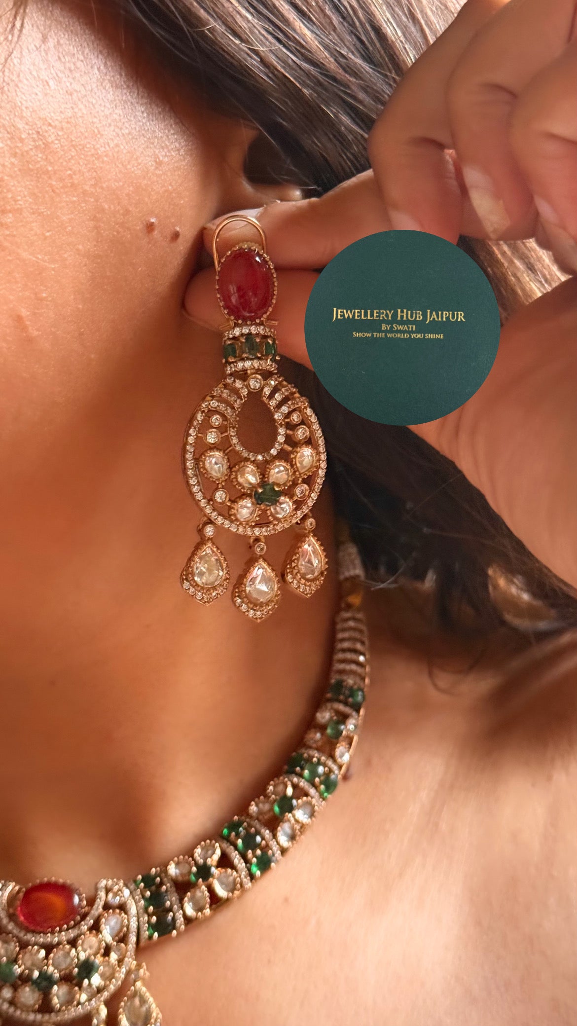 Ruby doublet & emerald moissanite collar set
