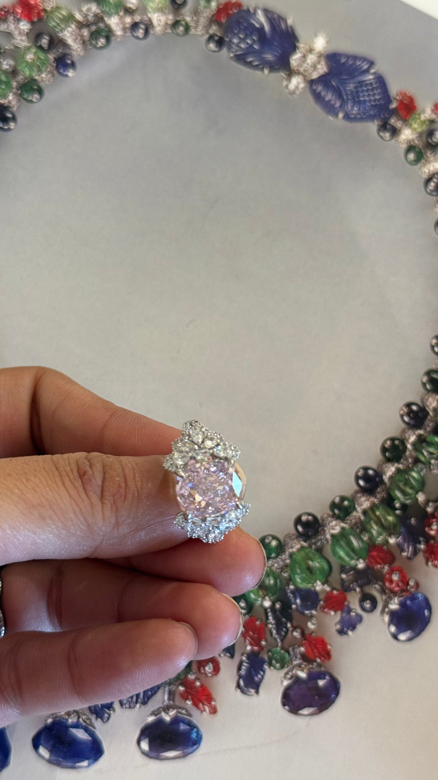 Rose Quartz Cz Diamond Cocktail Ring