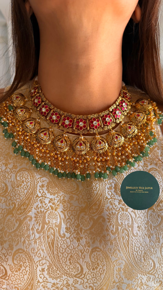 Heritage gold polki rani floral necklace