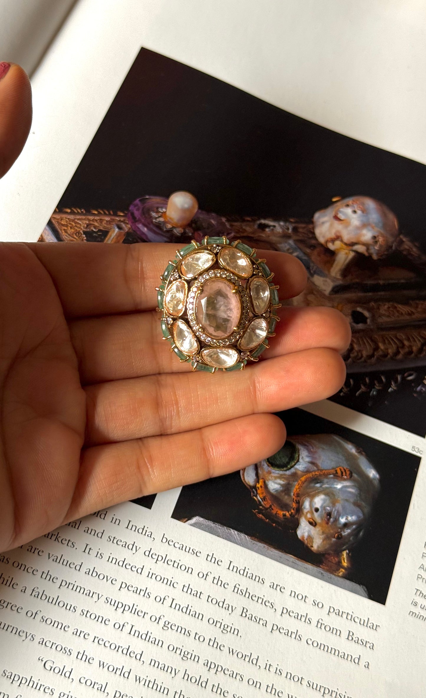 Rose quartz doublet peeli polki ring
