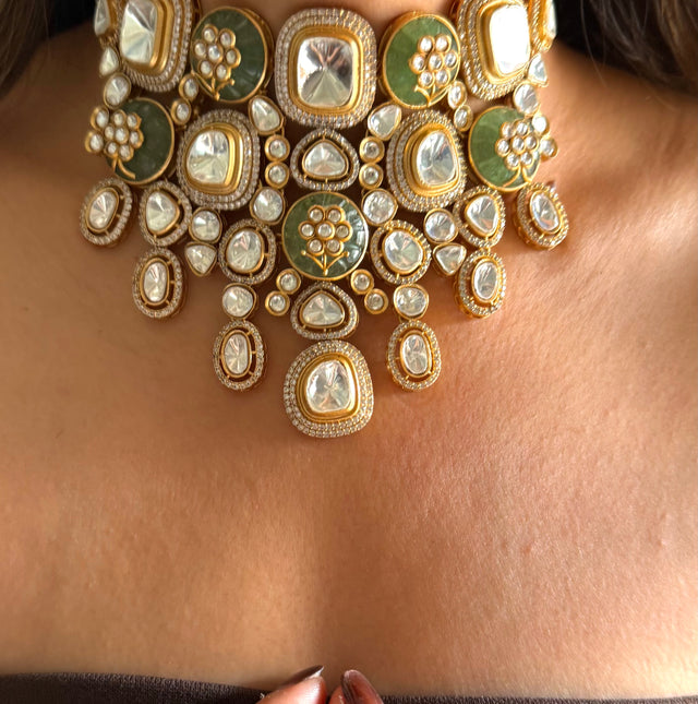 Mint doublet & Moissanite polki choker