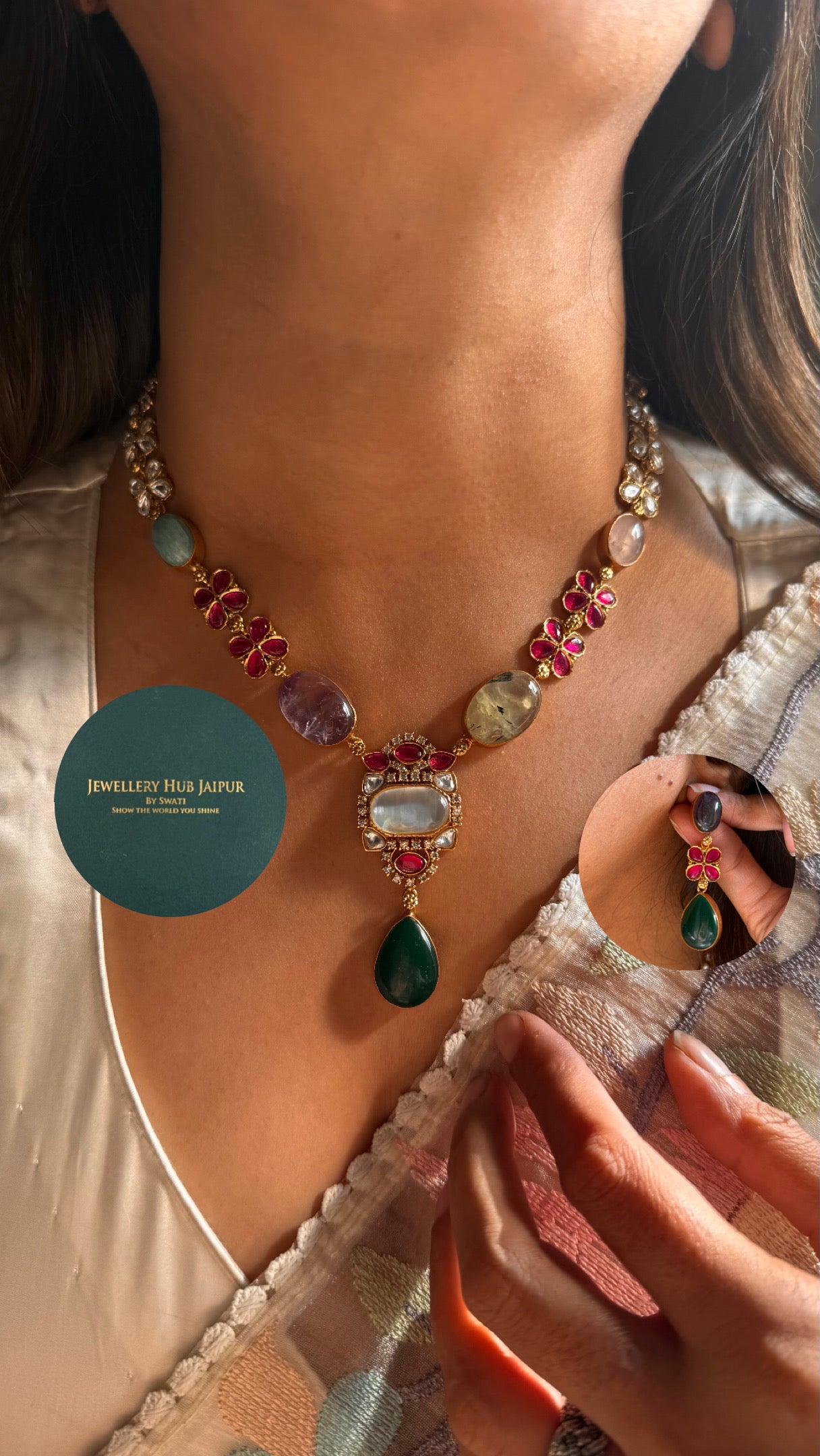 Mother of pearl mix stone Amrapali Necklace