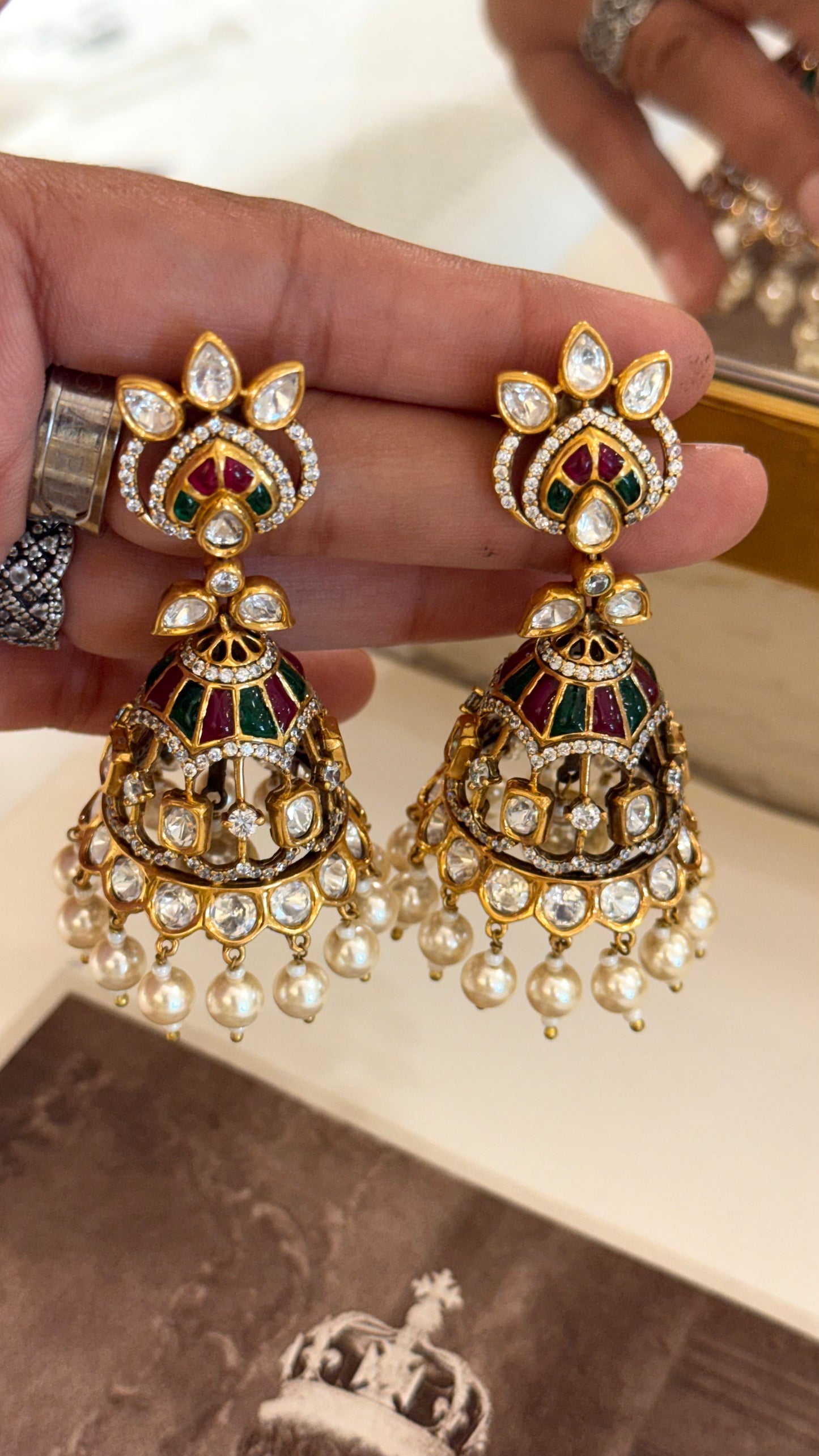 Emerald & Runh takkar moissanite jhumki