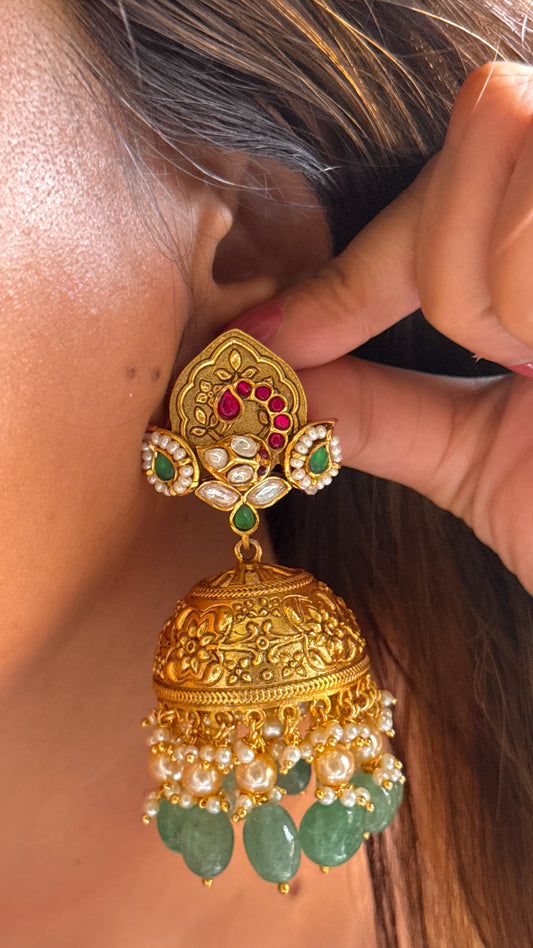 Mint & rani pink jhumka