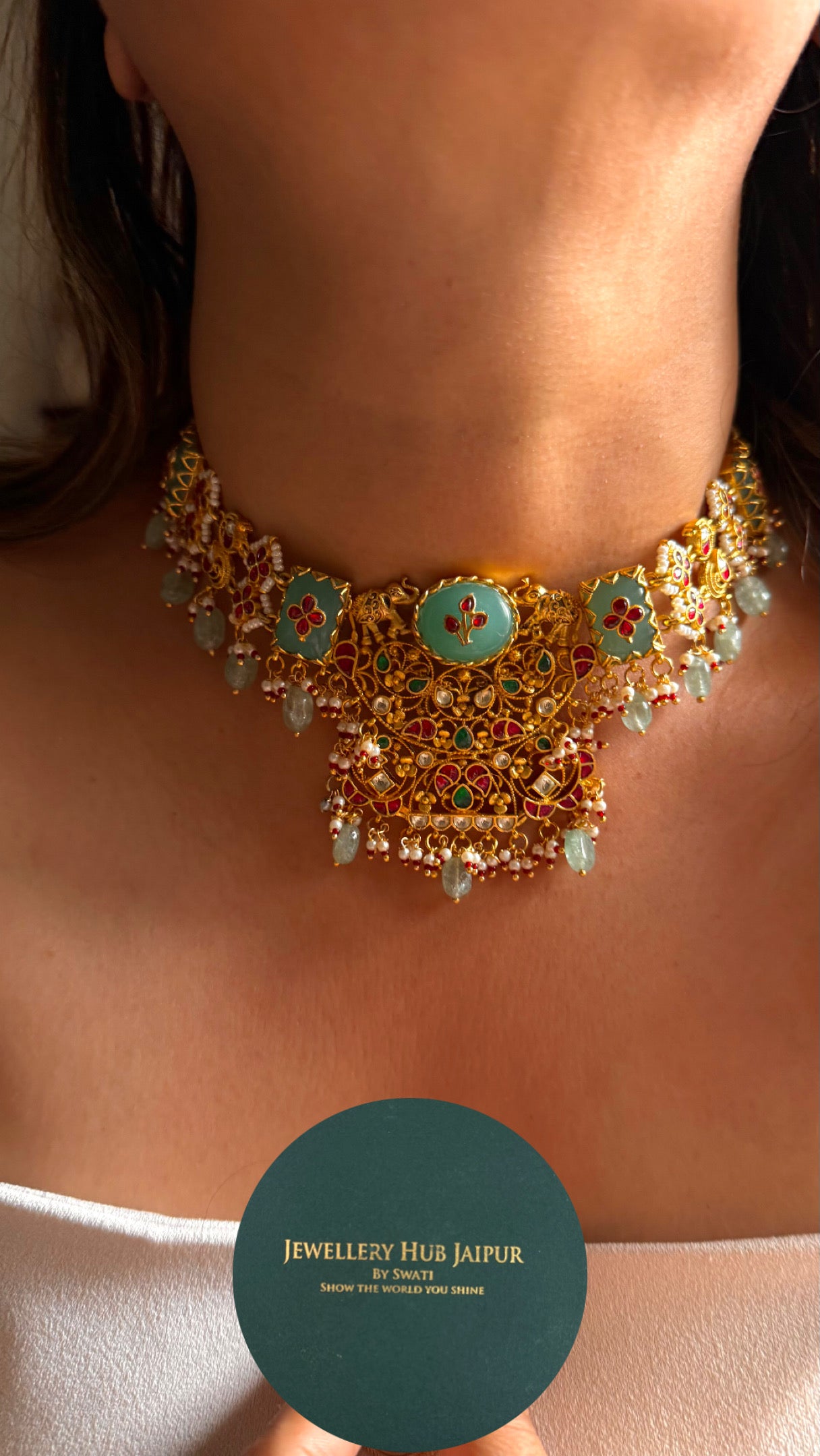 Mint inlay heritage jadau necklace